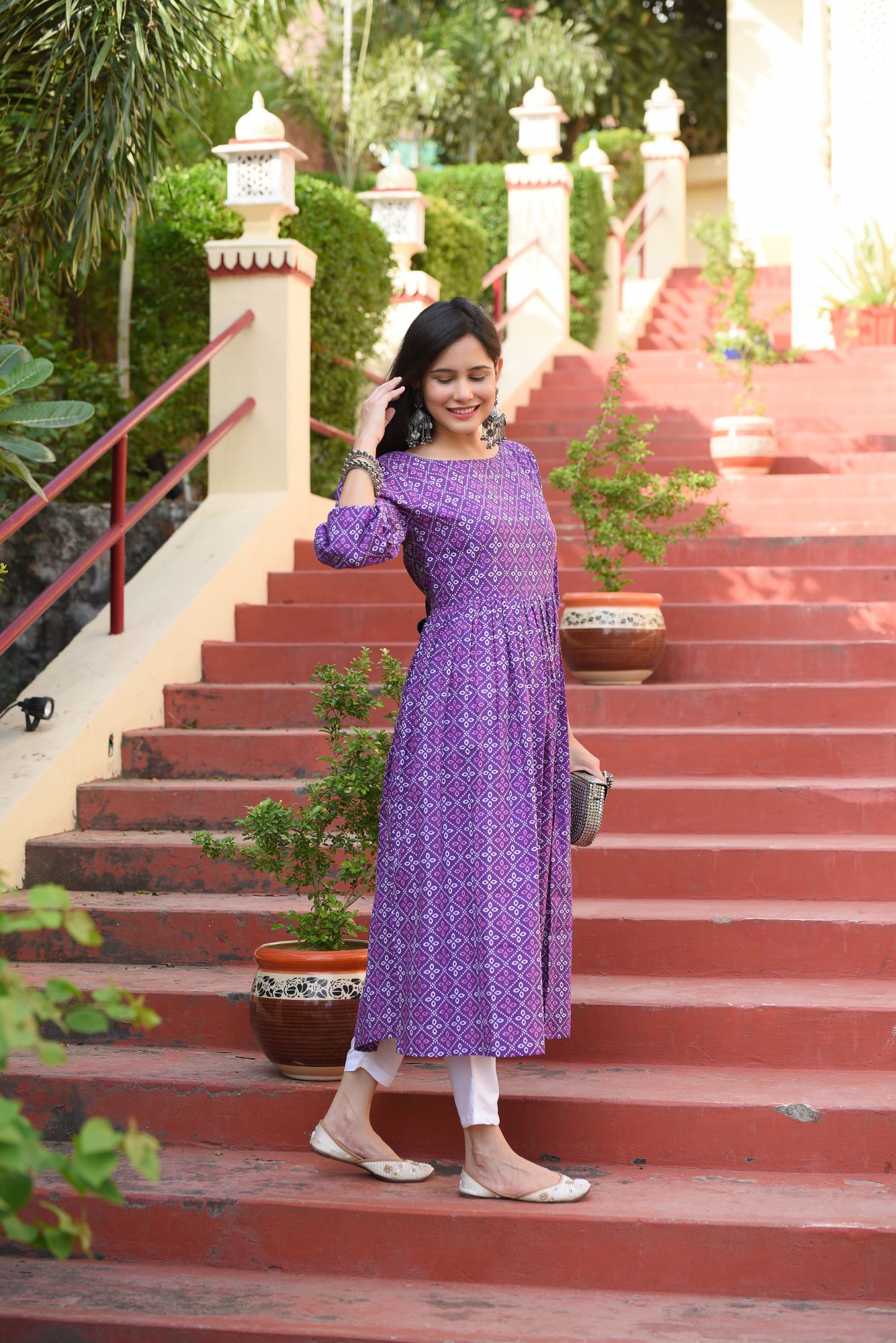 PURPLE BANDHANI COTTON DRESS