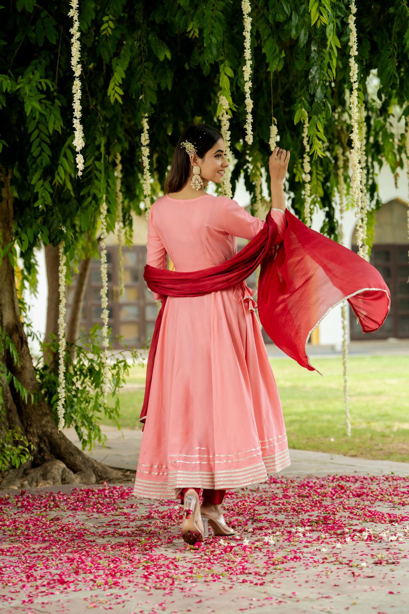 OPULENCE PEACH MAROON LACE SUIT SET