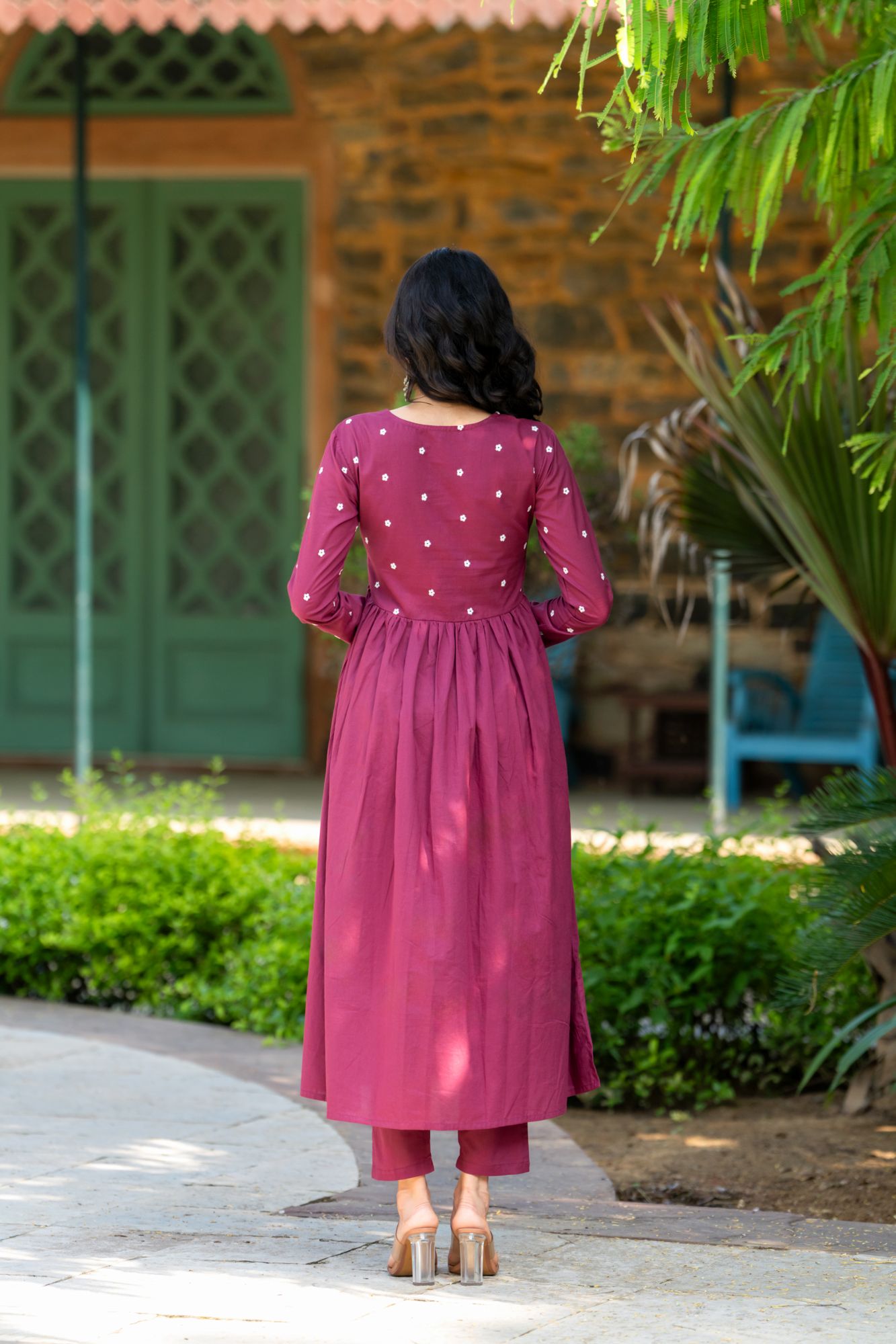 WINE EMBROIDERY KURTA SET