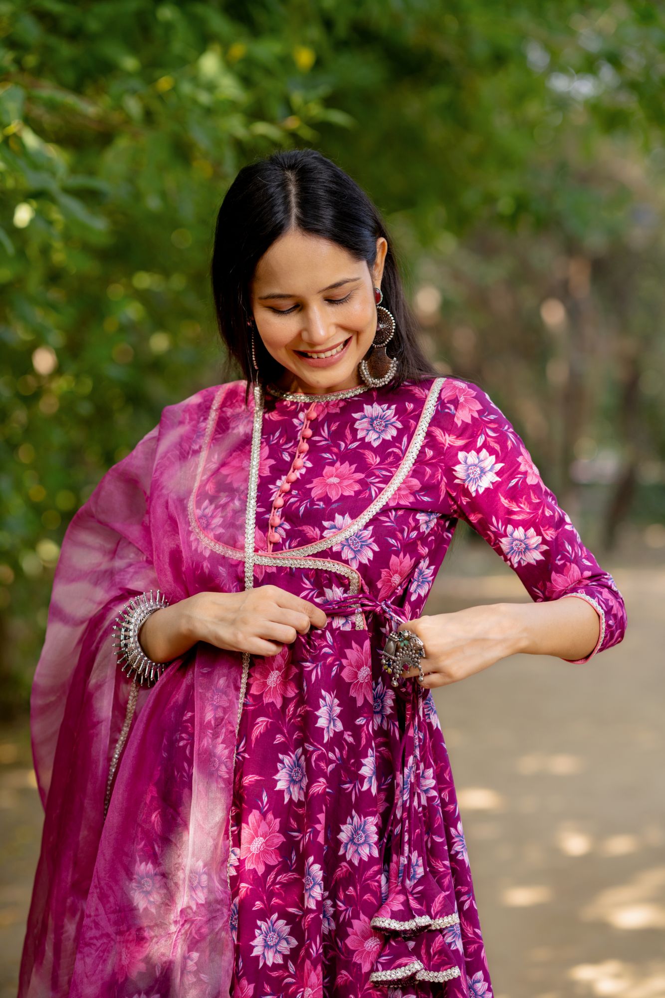 WINE-HUED FLORAL ANARKALI SUIT SET