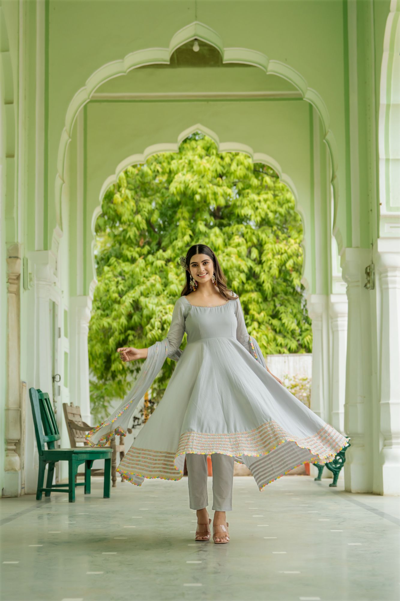 CELESTIAL GREY ANARKALI SET