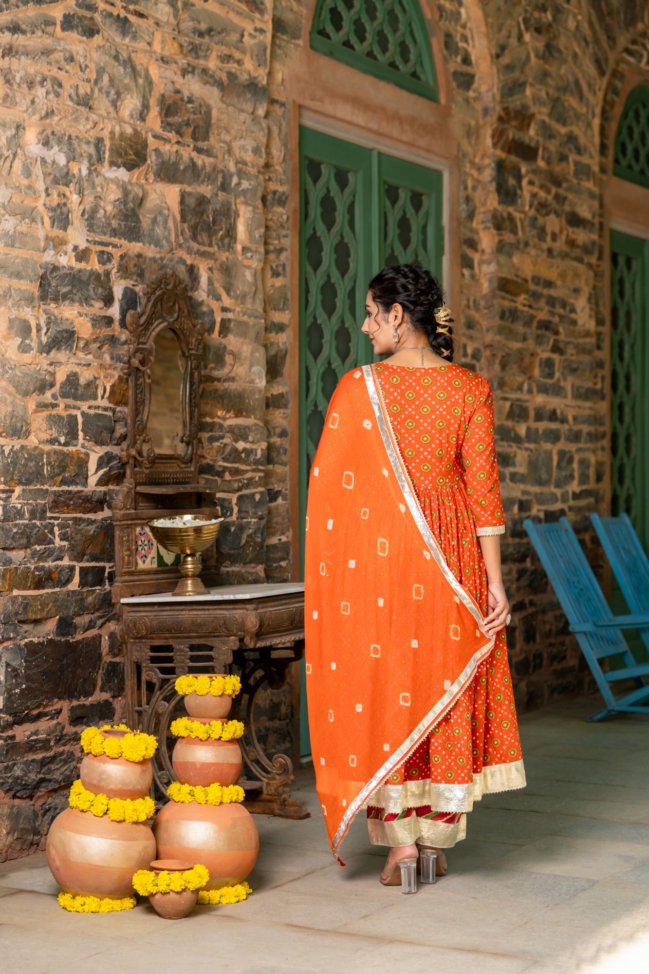 ORANGE RADIANCE BANDHANI ANARKALI SET