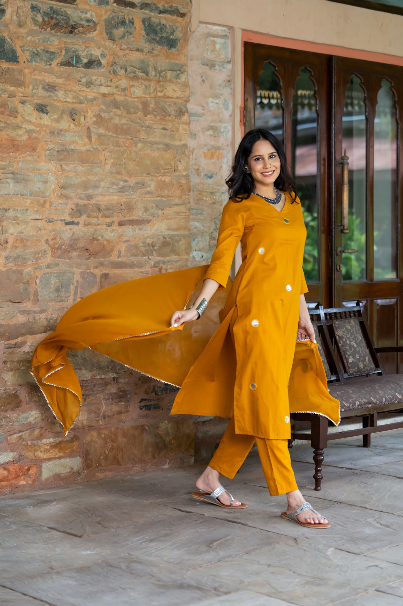 MUSTARD ARTISAN MIRROR KURTA SET