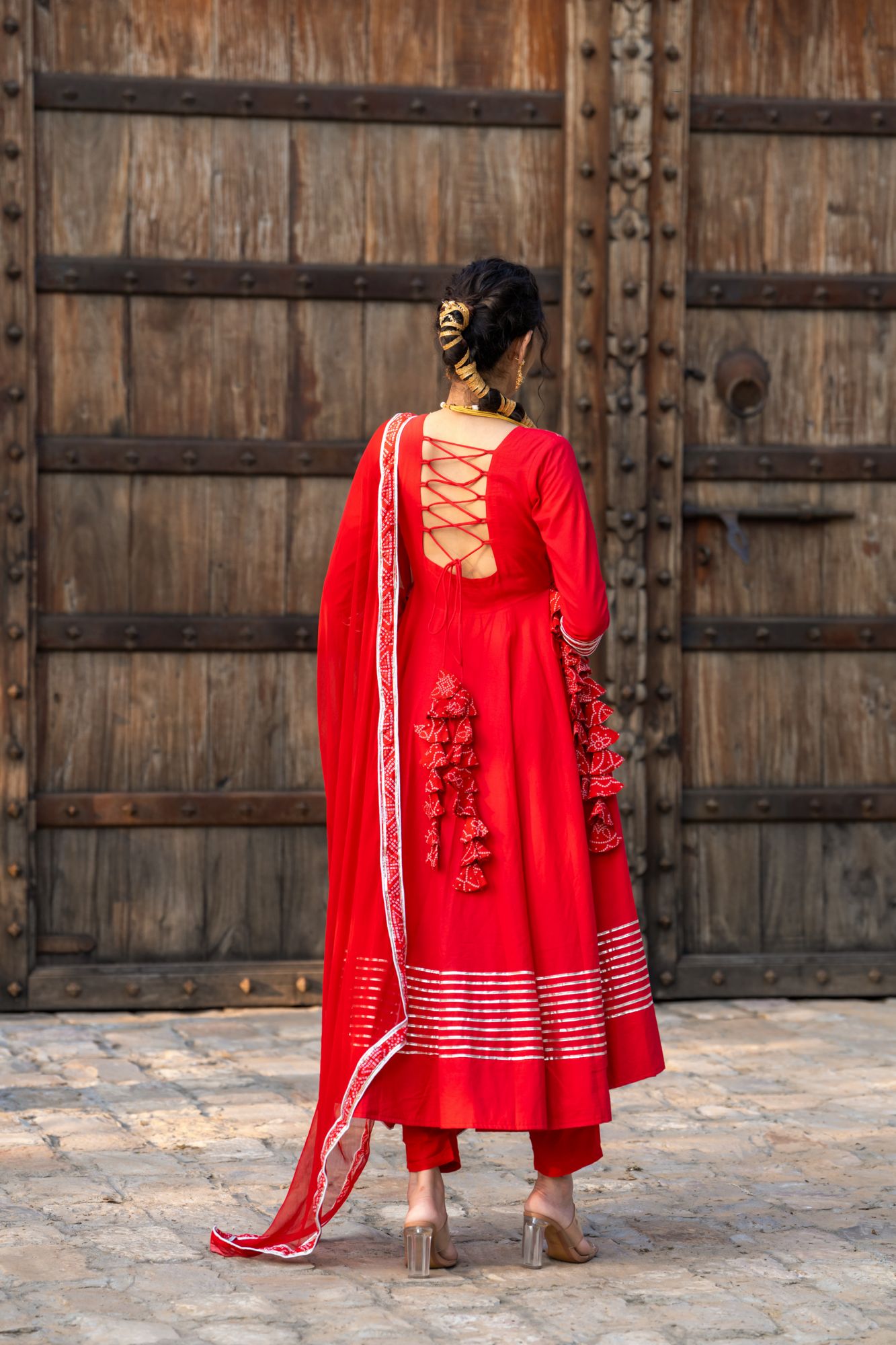 RADIANT RED BANDHANI ANARKALI SET
