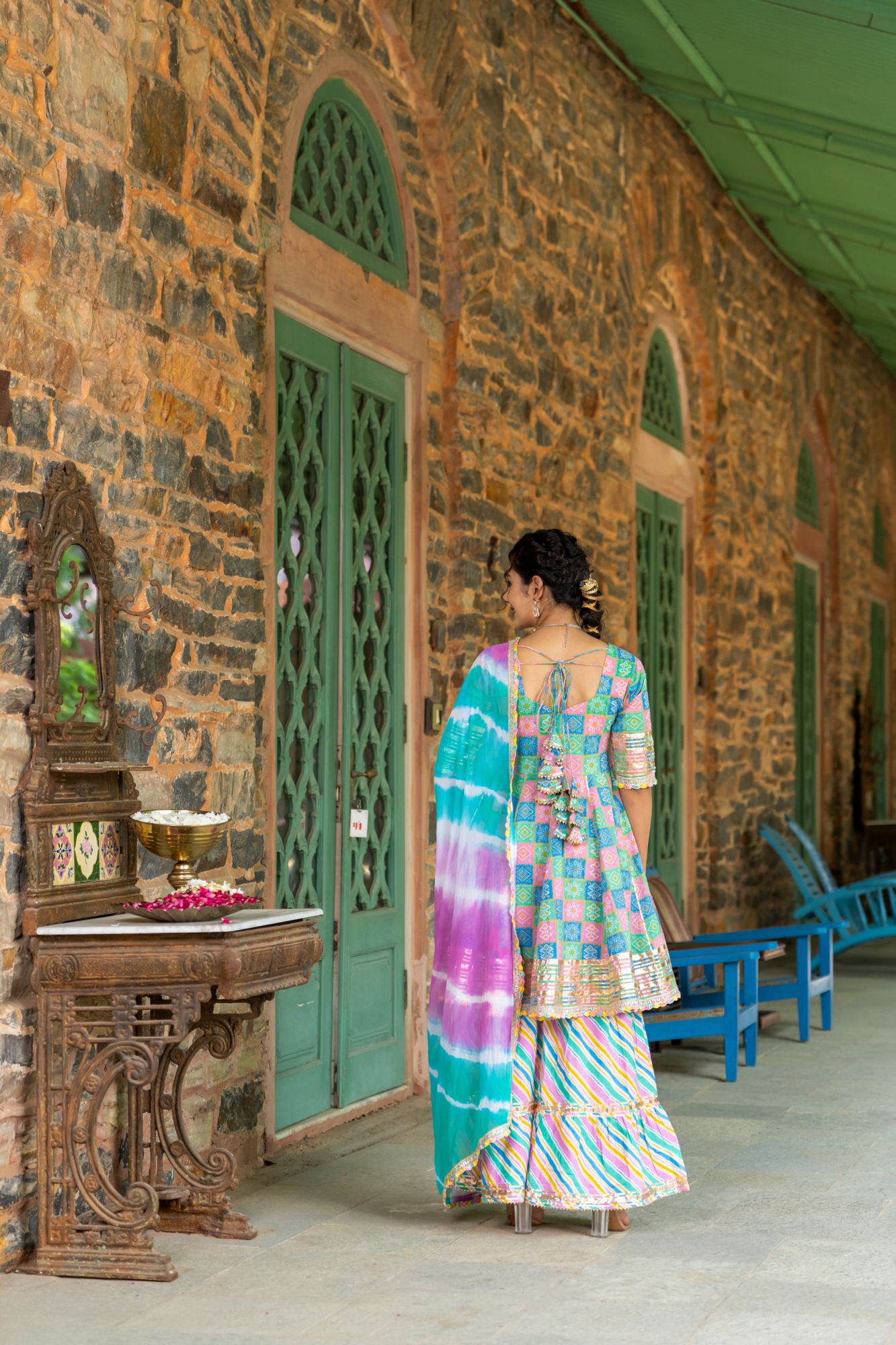 LUXE BLUE BANDHANI SHARARA SET