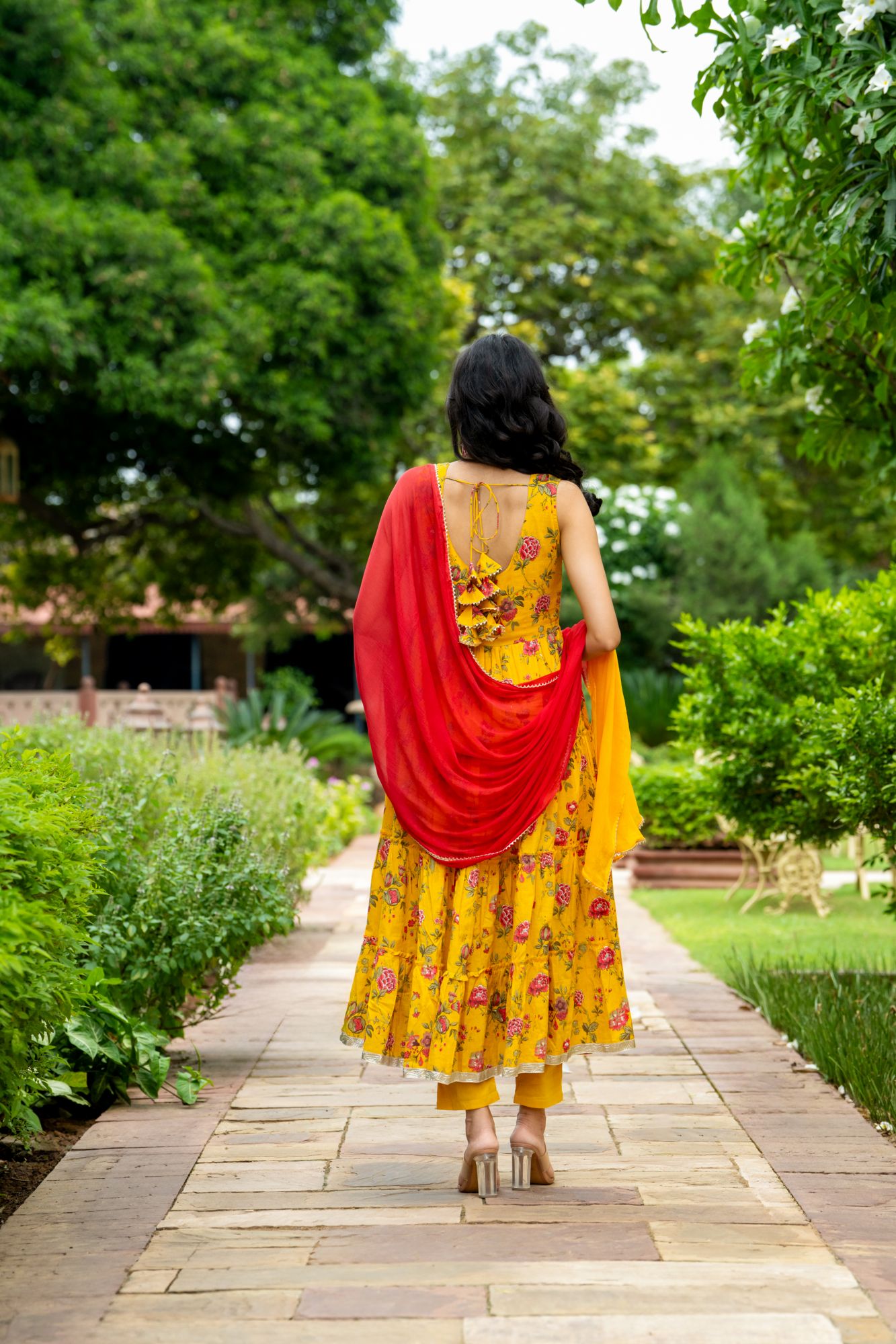 MUSTARD MIRROR BLOSSOM ANARKALI SET