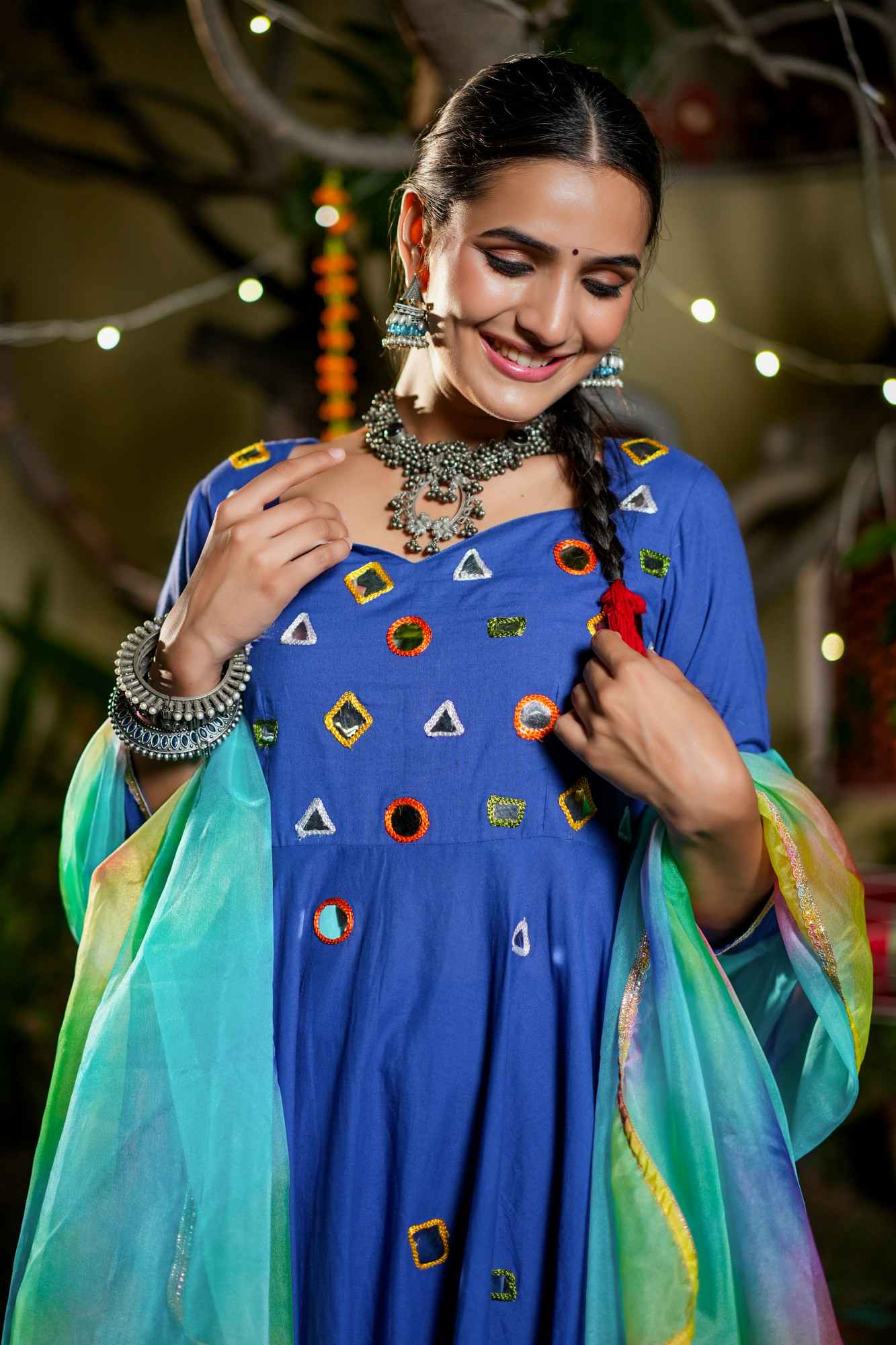 SERENYA TEEL MIRROR ANARKALI SET