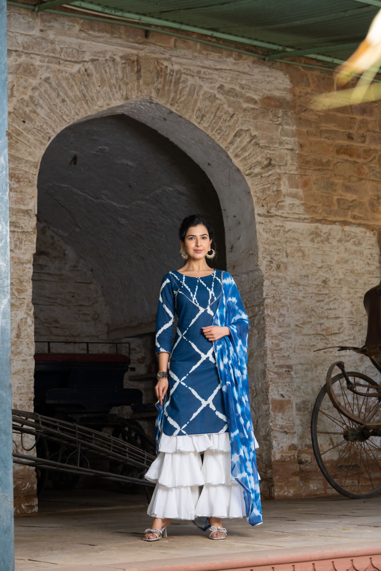 NAVY FUSION SHARARA SET