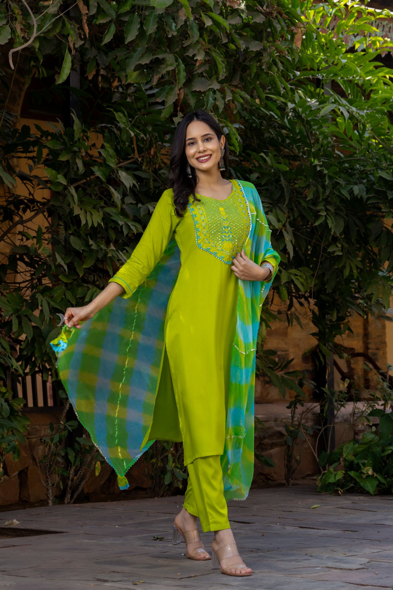 LIME EMBROIDERY CHARM KURTA SET