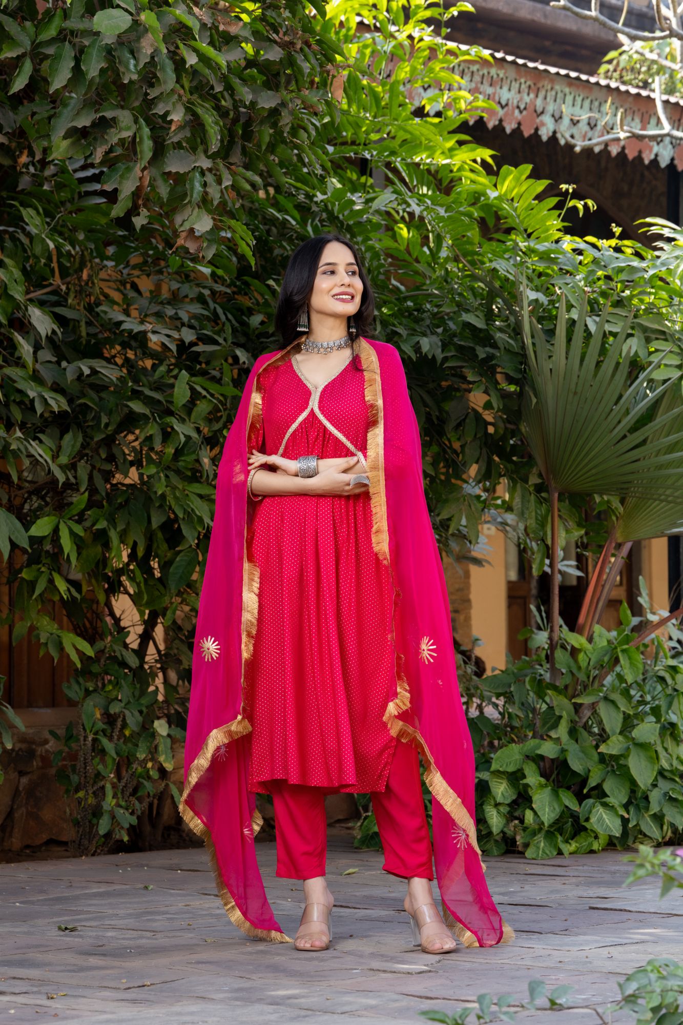 PINK POLKA DOT KURTA SET