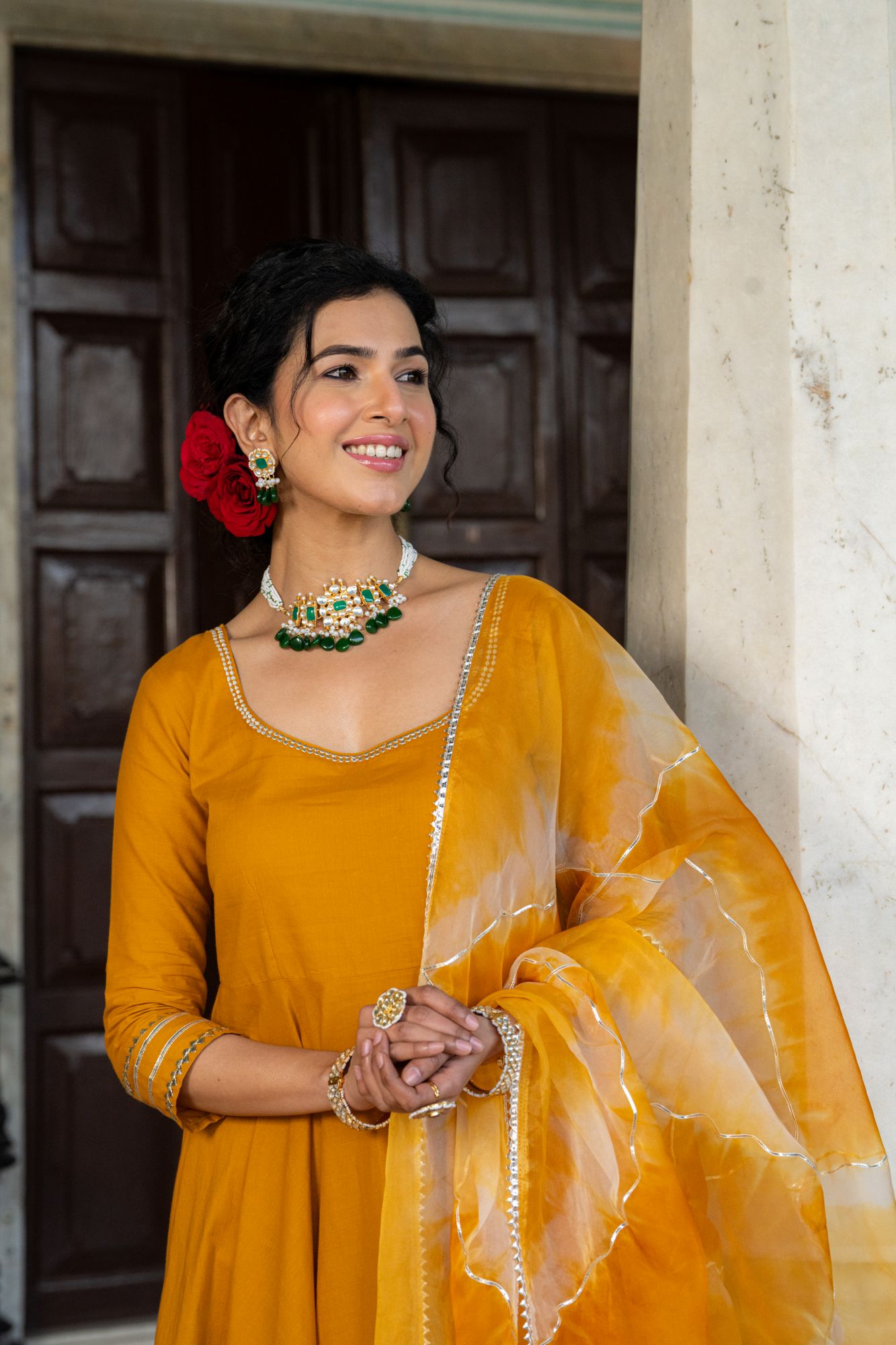 GOLDEN AURA GOTA LACE SUIT SET