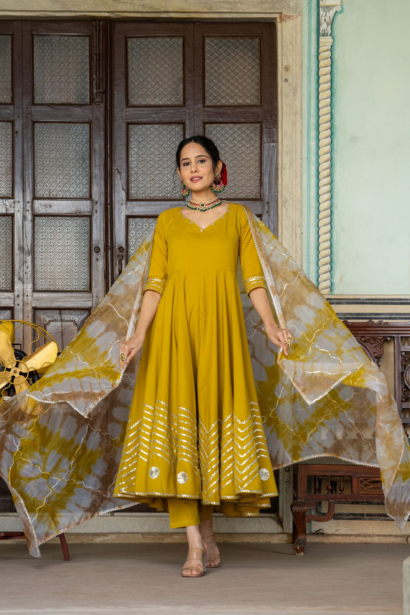 ROYAL MUSTARD LACE ANARKALI SET