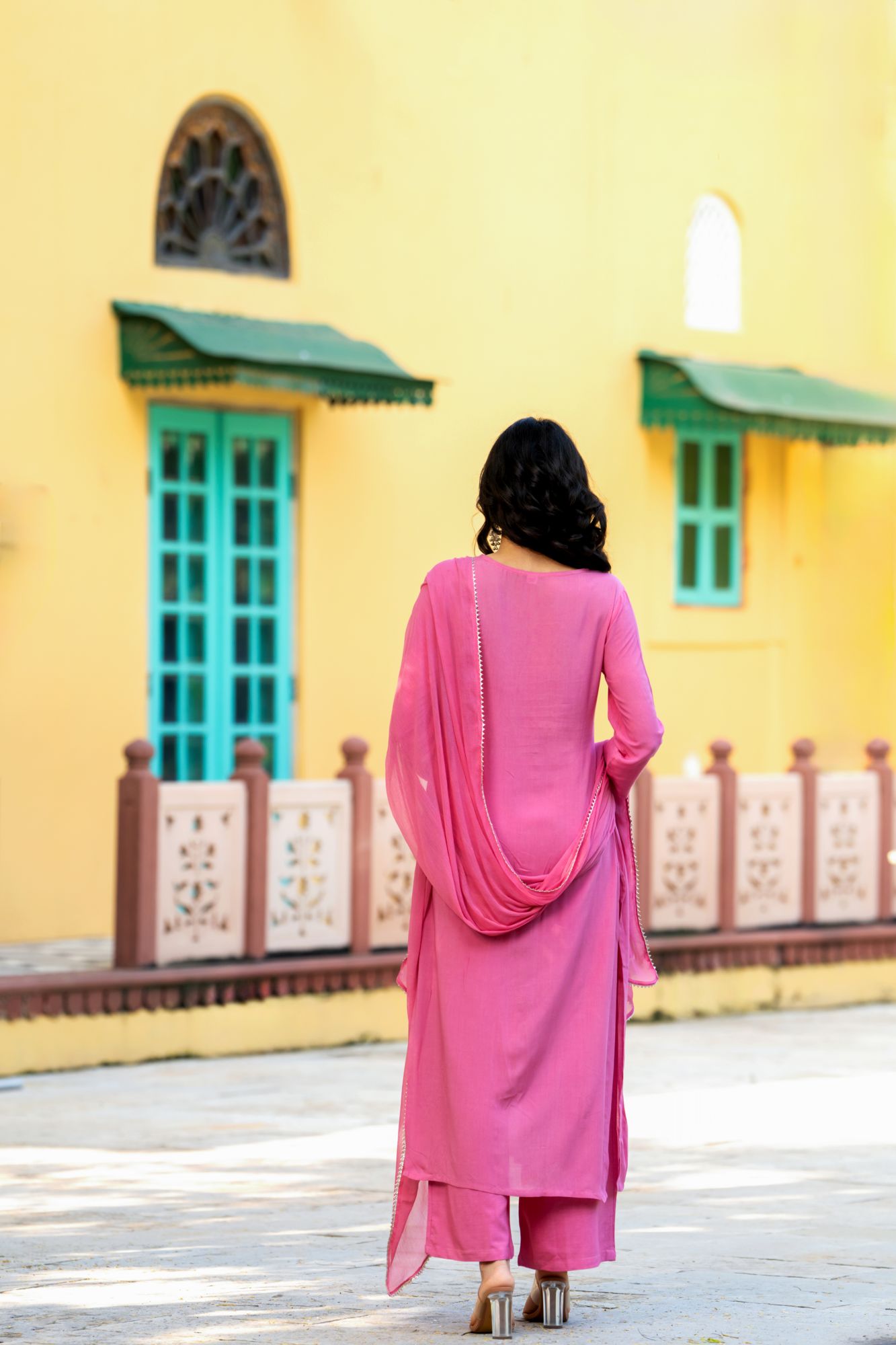 PEACH THREAD EMBROIDERY KURTA SET