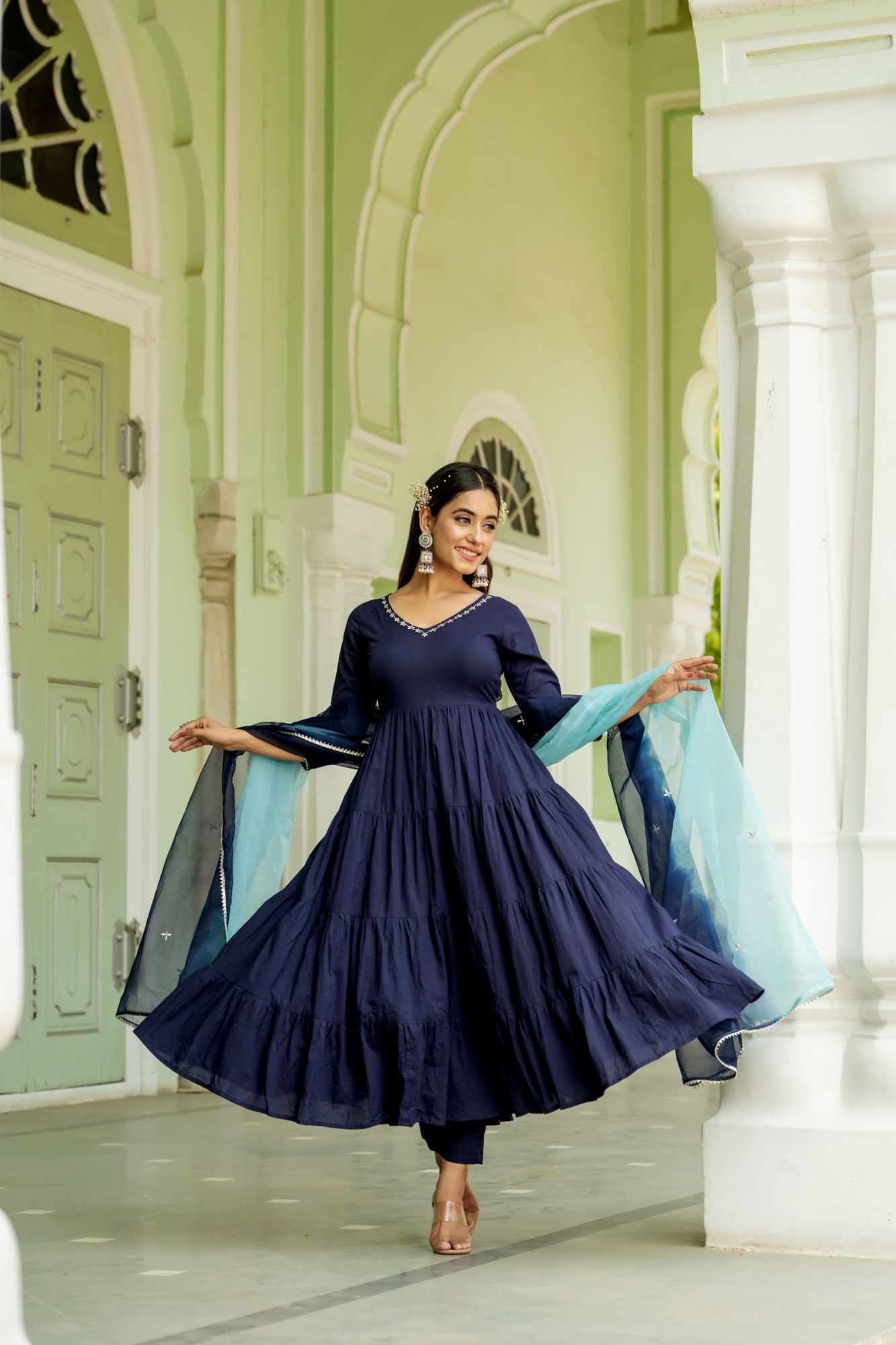 OPULENT NAVY GOTA ANARKALI SET