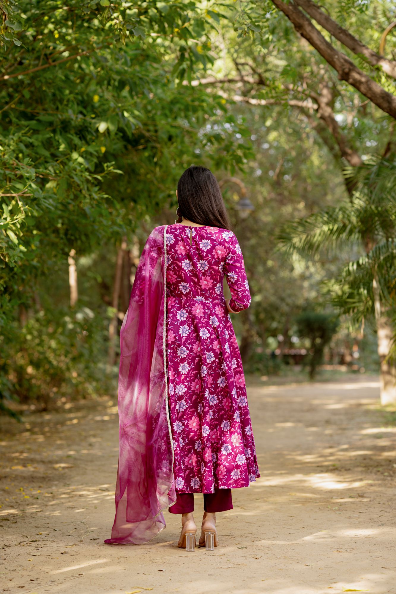 WINE-HUED FLORAL ANARKALI SUIT SET