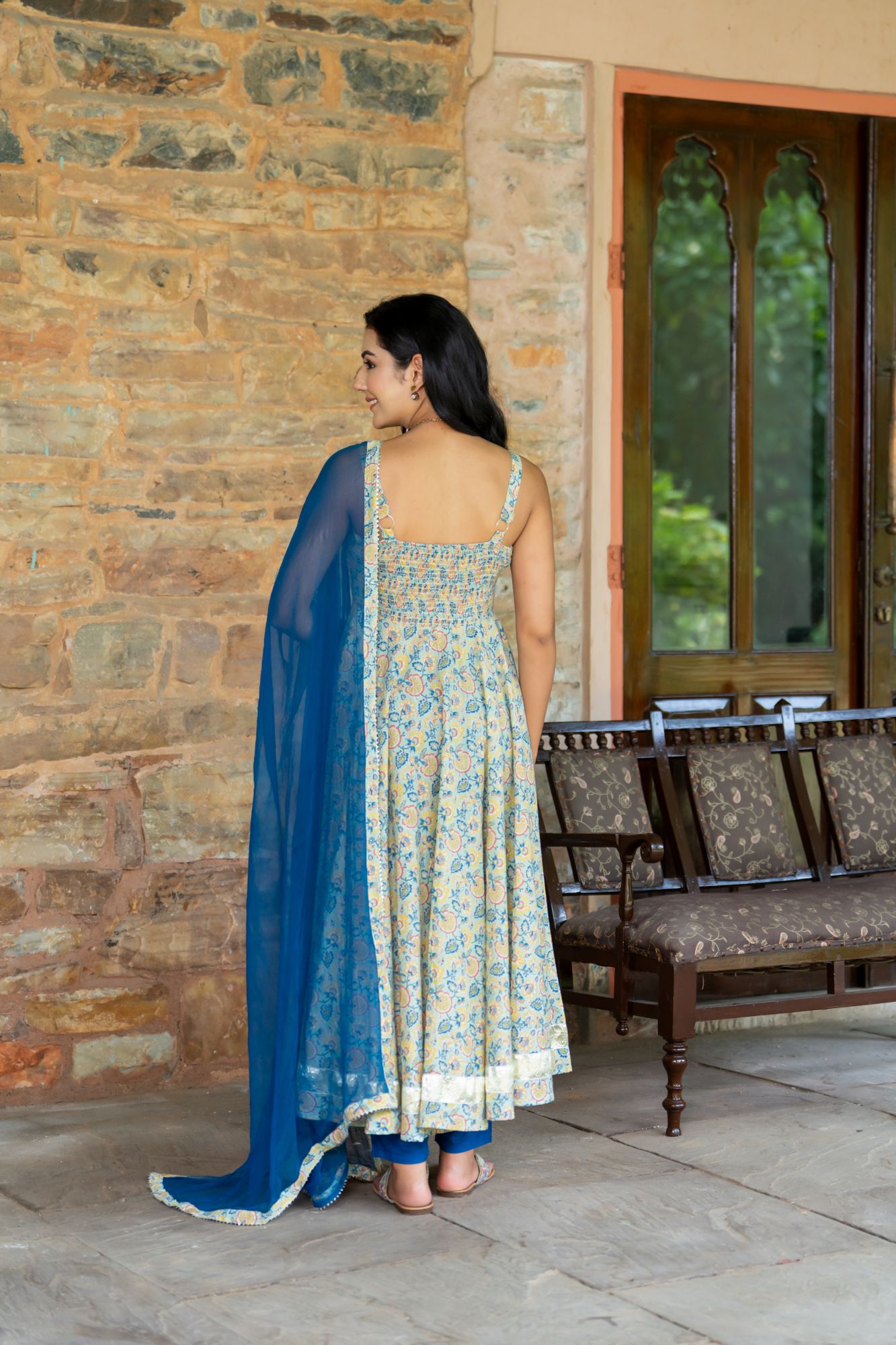 TEAL BLOOM ANARKALI SUIT SET