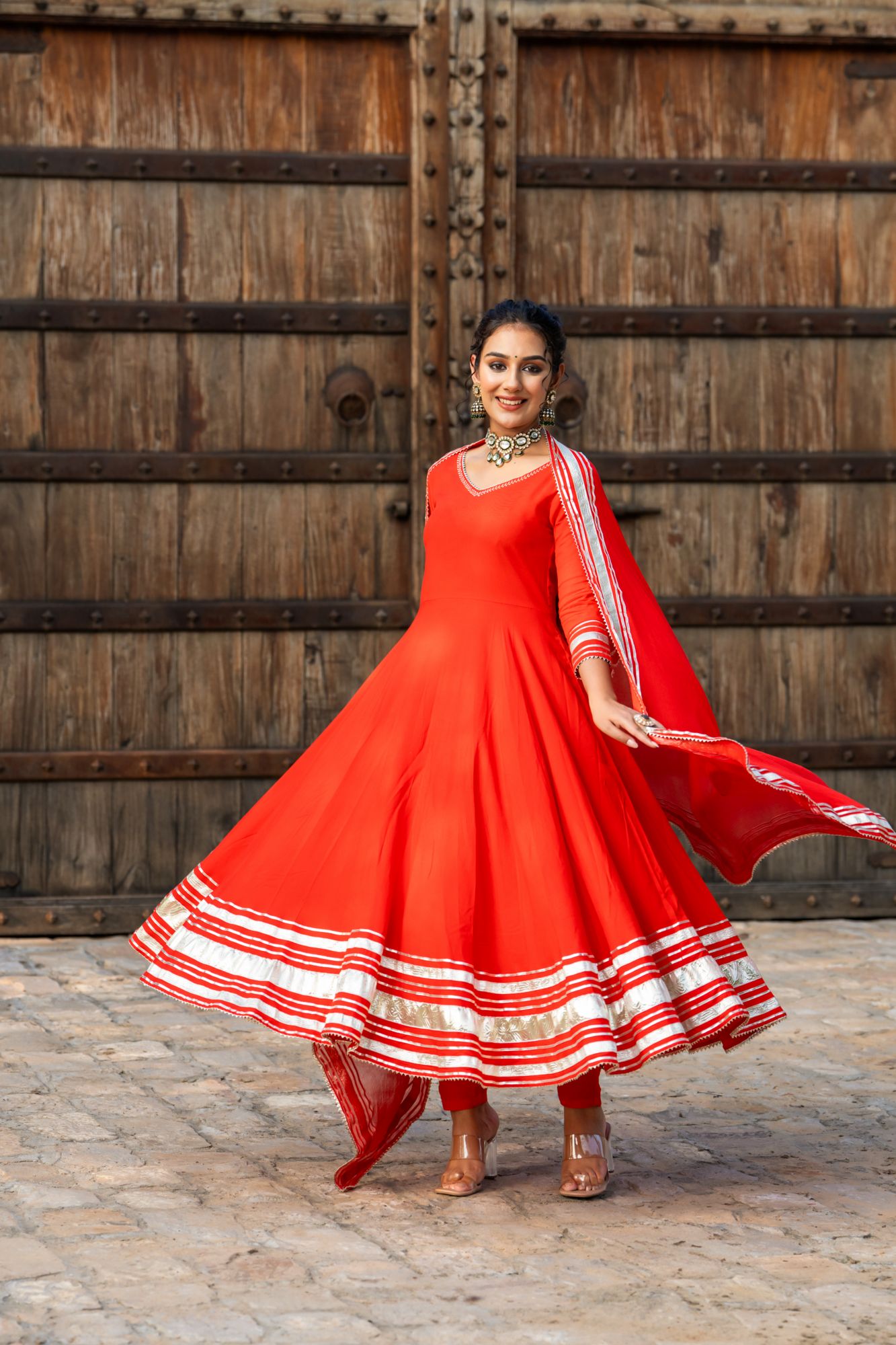SCARLET GOTA ANARKALI SET