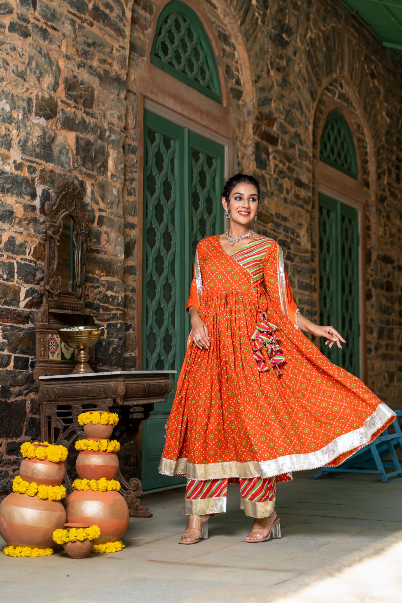 ORANGE RADIANCE BANDHANI ANARKALI SET