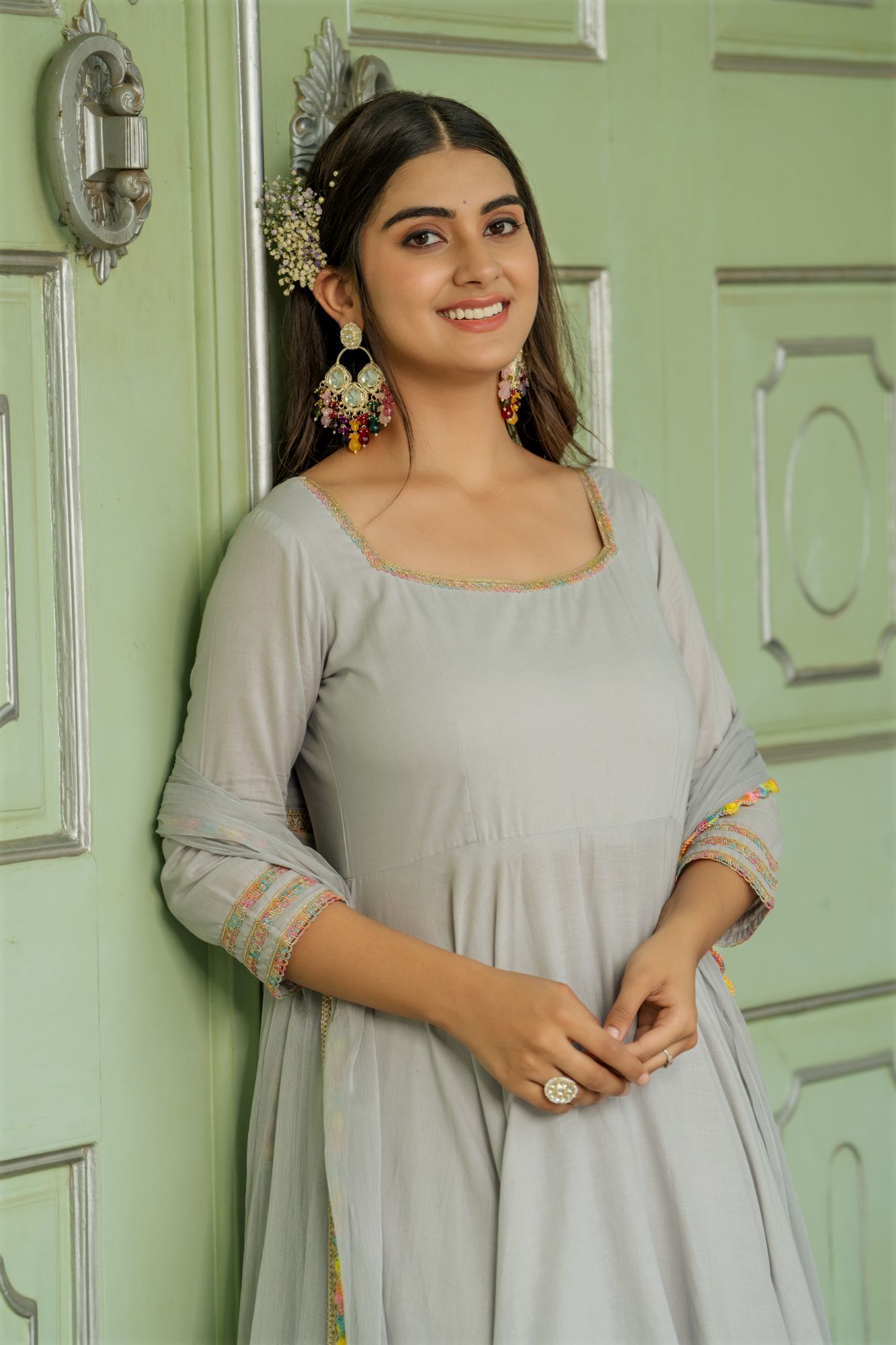 CELESTIAL GREY ANARKALI SET