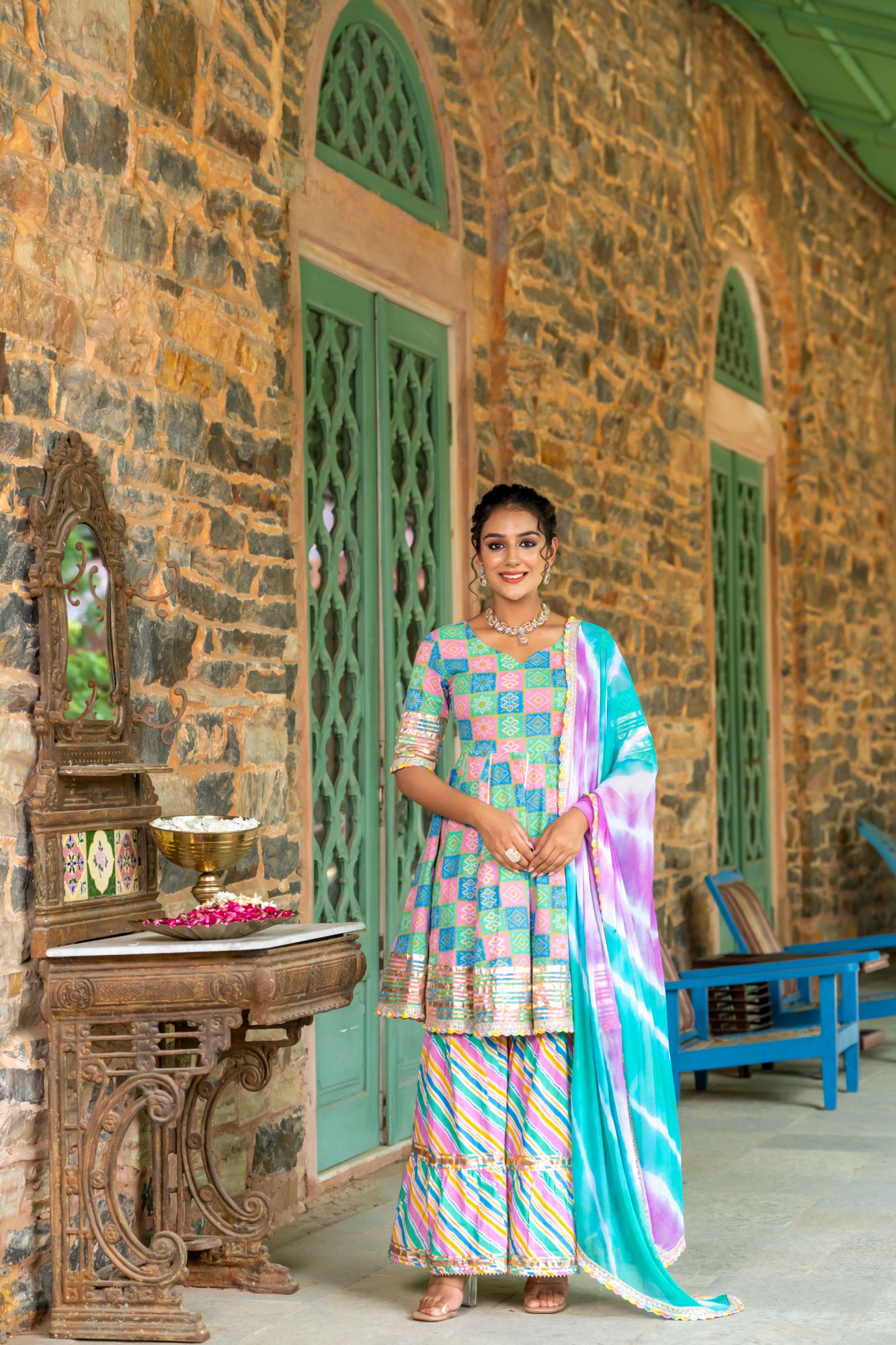 LUXE BLUE BANDHANI SHARARA SET
