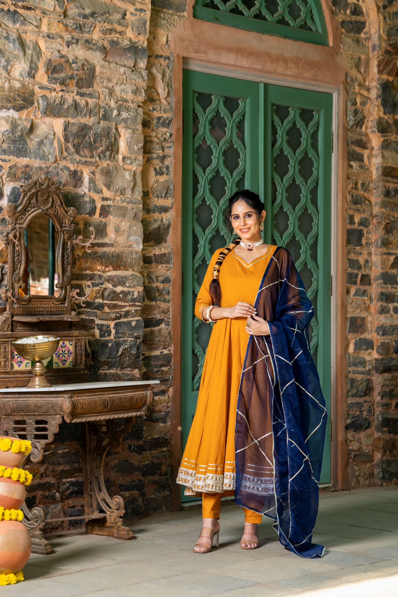 MUSTARD REGAL GOTA ANARKALI SET