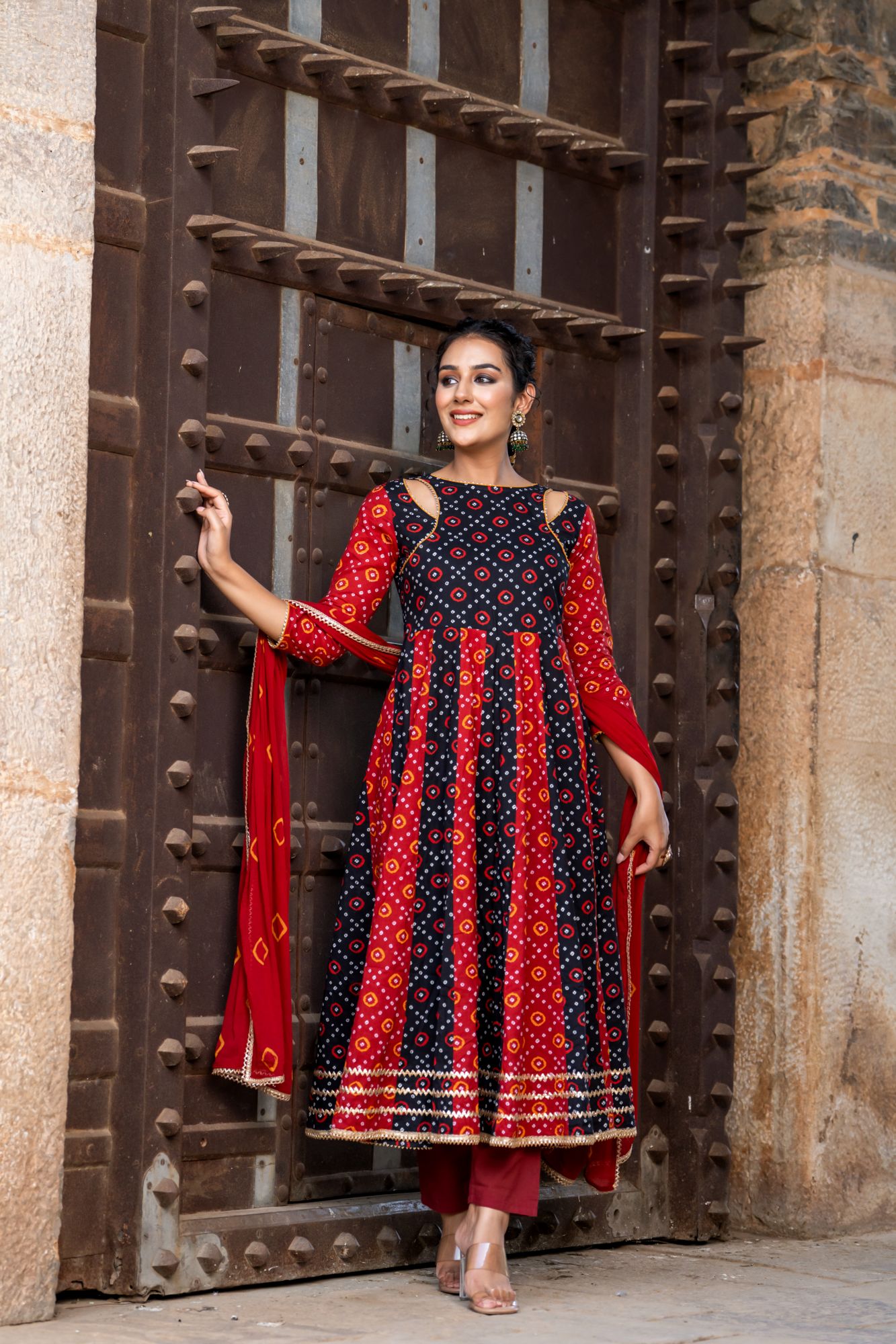 BLACK BANDHANI RADIANCE ANARKALI SET