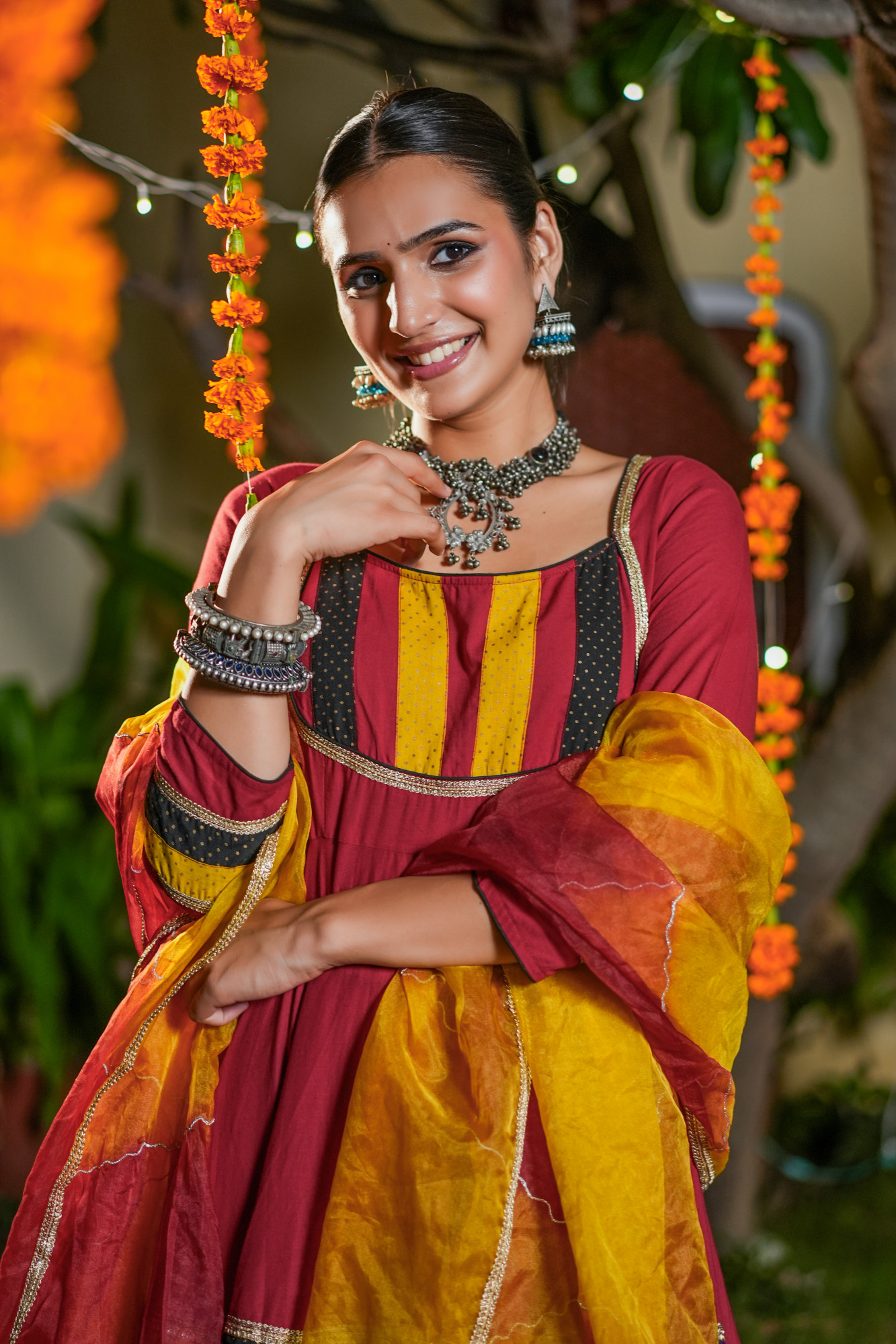 KANIRA MAROON PATCH ANARKALI SUIT