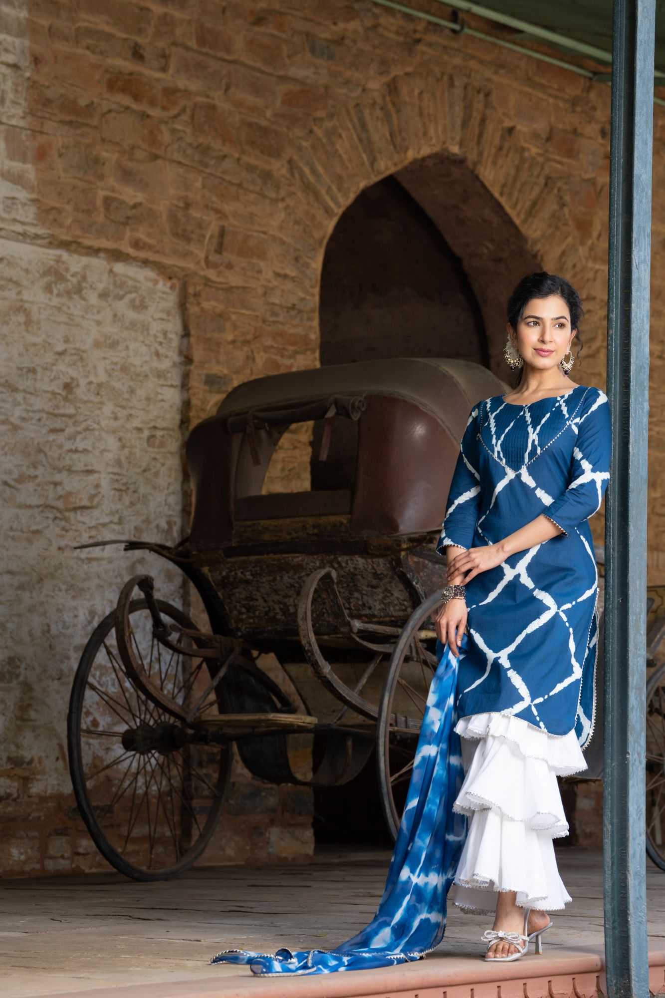 NAVY FUSION SHARARA SET