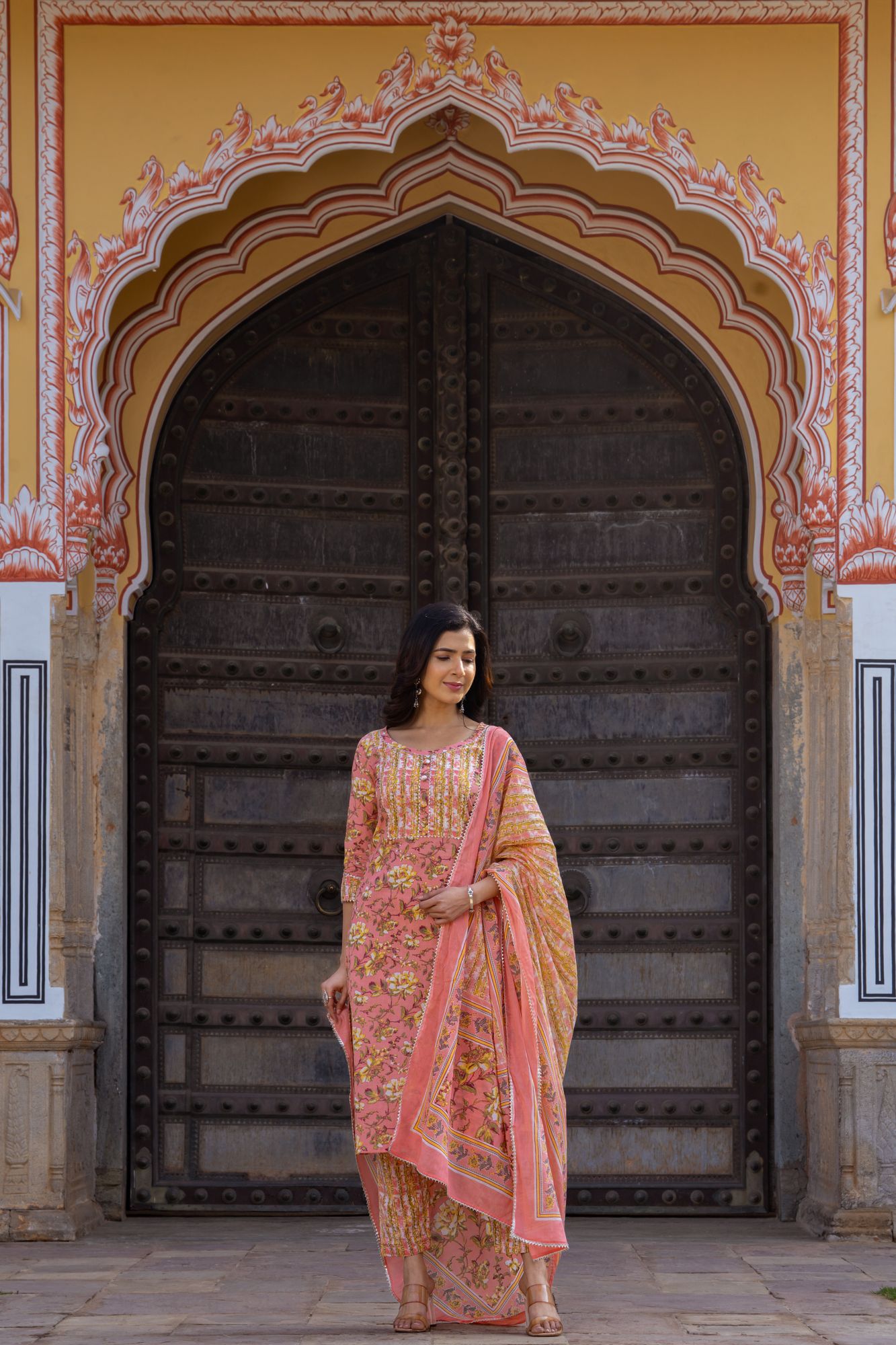 PEACH BLOSSOM COTTON KURTA SET