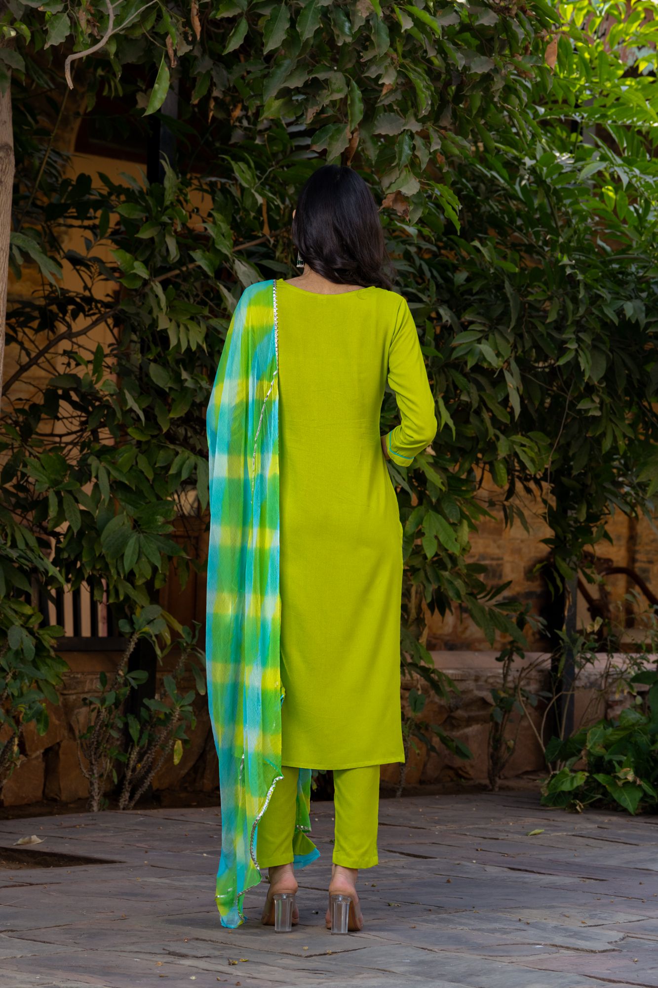 LIME EMBROIDERY CHARM KURTA SET