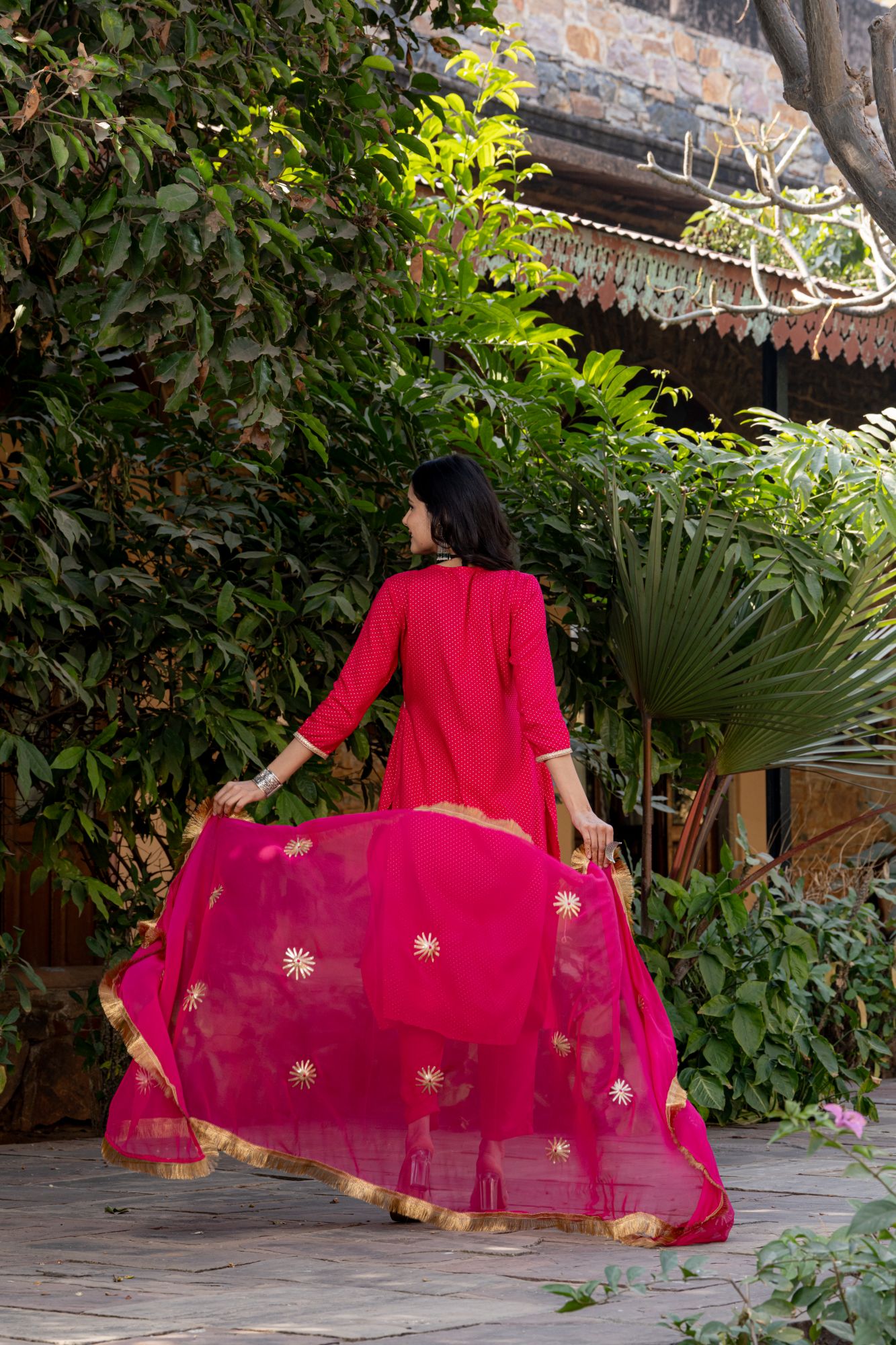 PINK POLKA DOT KURTA SET