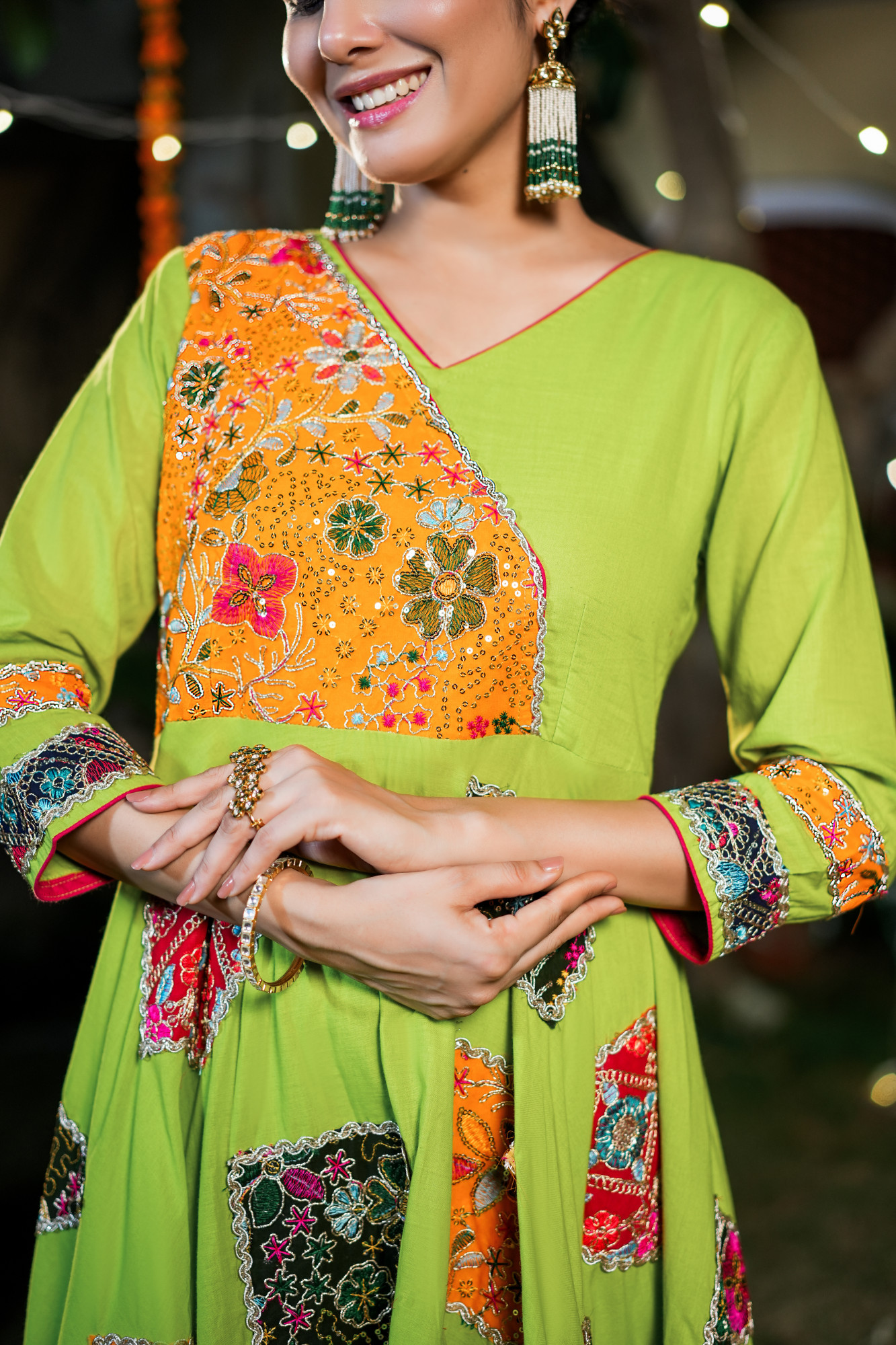 IRAAYA BRIGHT LIME PATCH ANARKALI SET