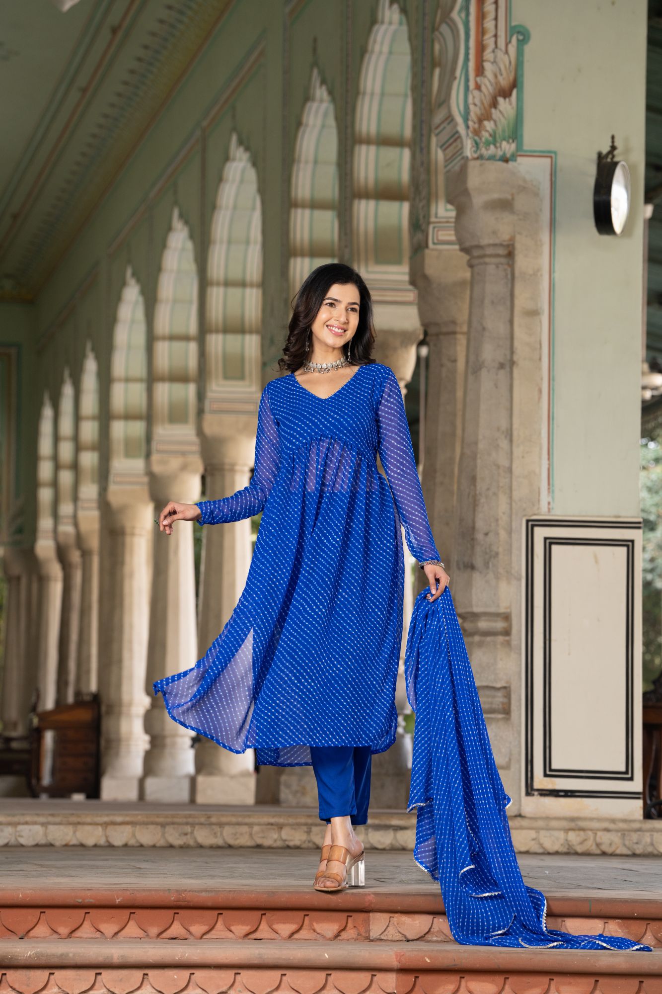 ROYAL BLUE GEORGETTE FLOWY SUIT SET