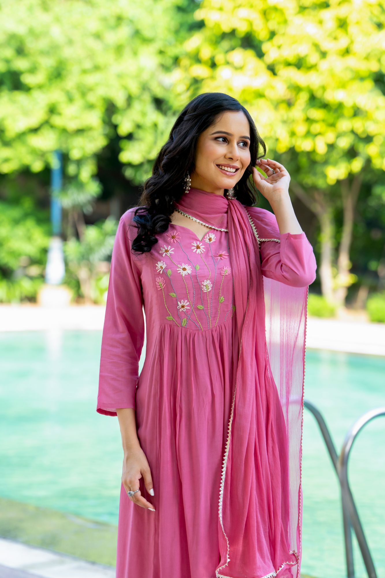 PEACH THREAD EMBROIDERY KURTA SET