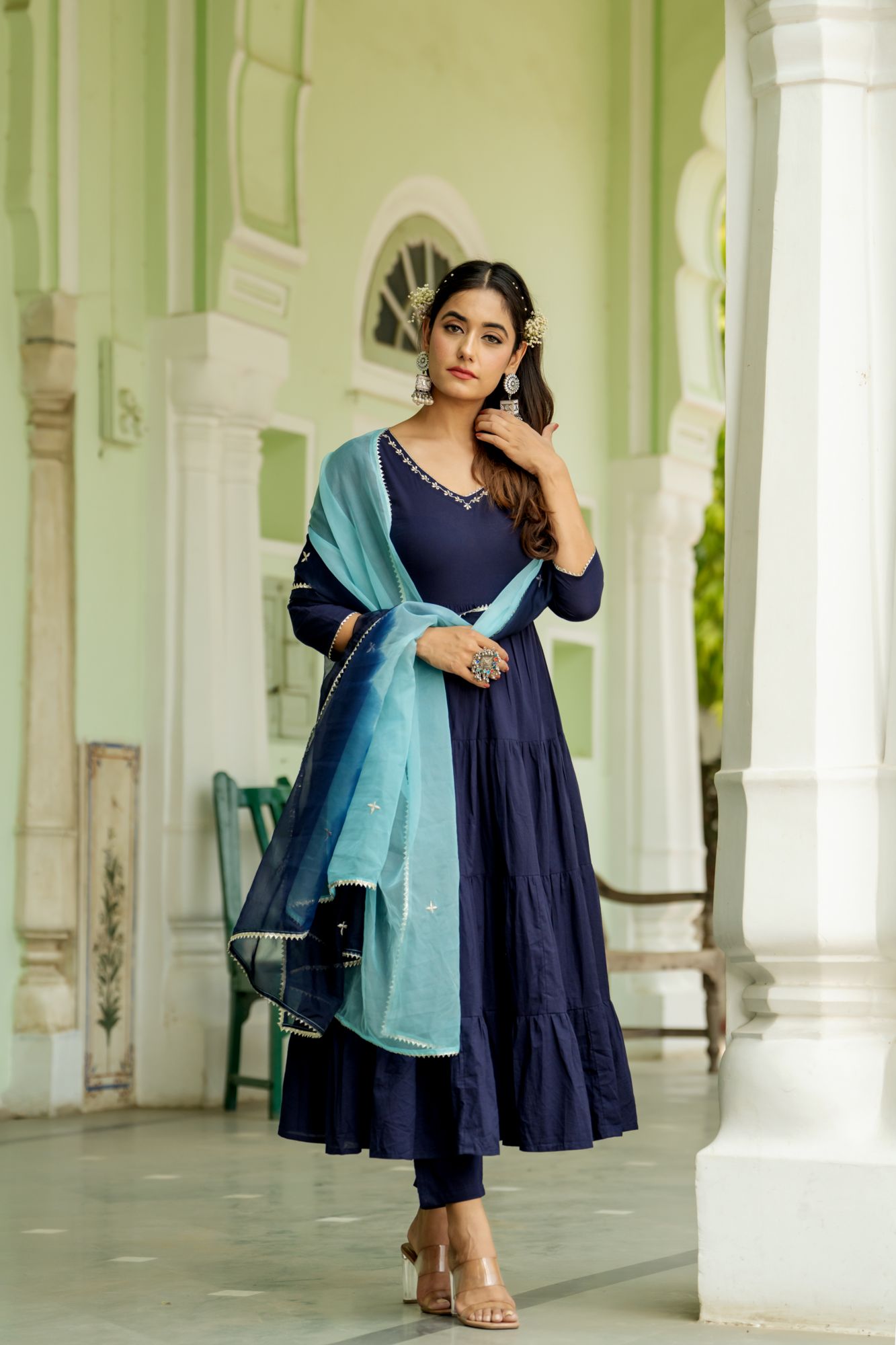 OPULENT NAVY GOTA ANARKALI SET