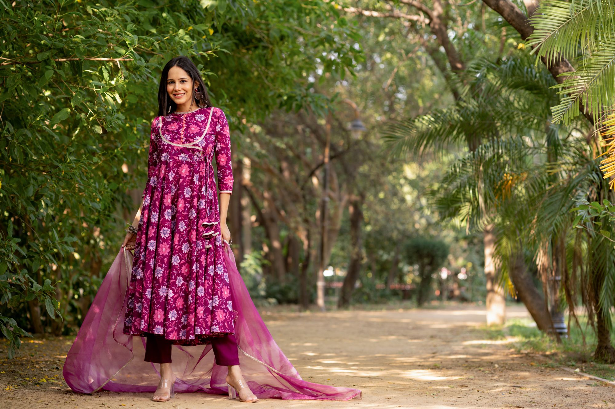WINE-HUED FLORAL ANARKALI SUIT SET