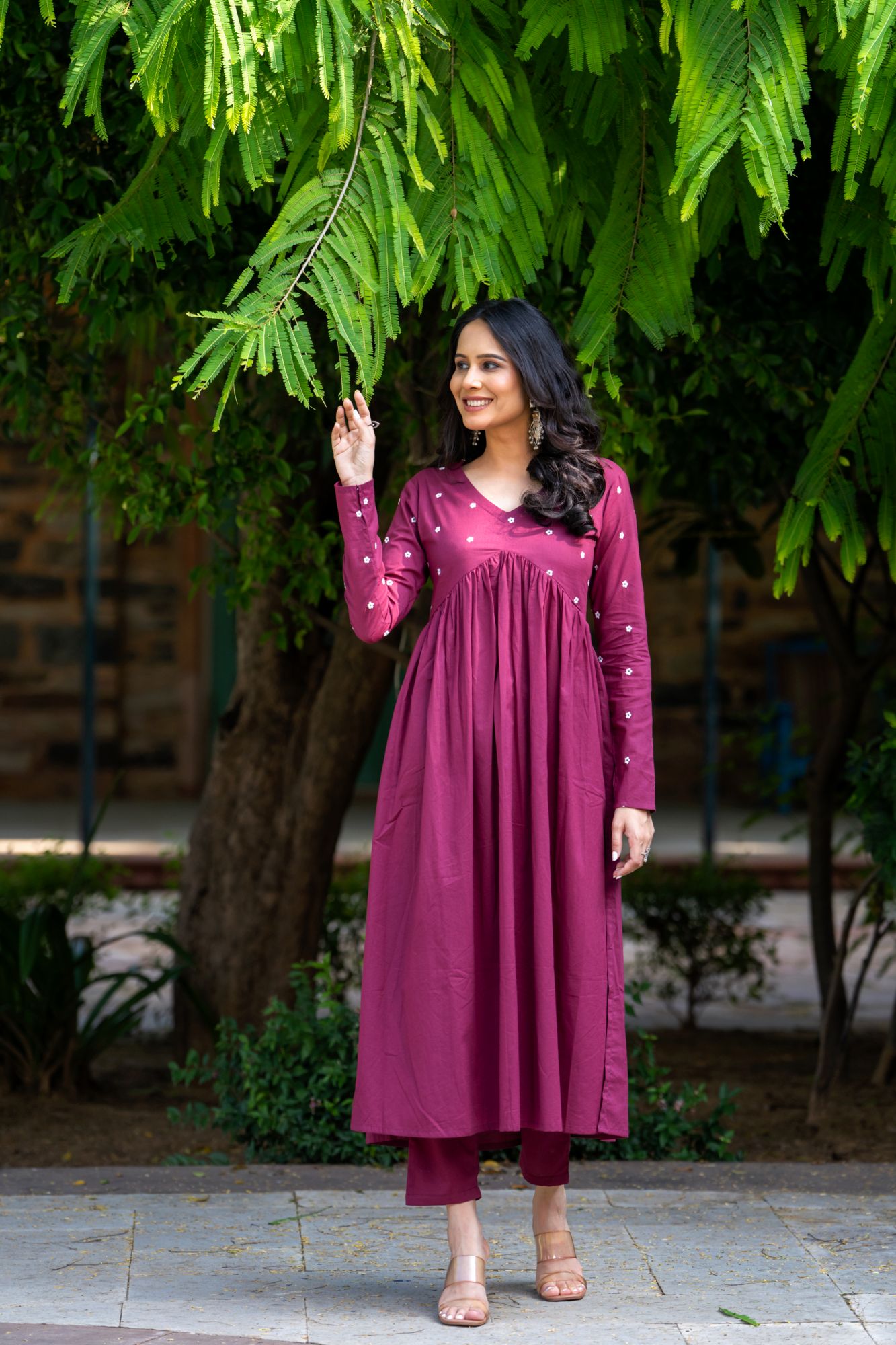 WINE EMBROIDERY KURTA SET