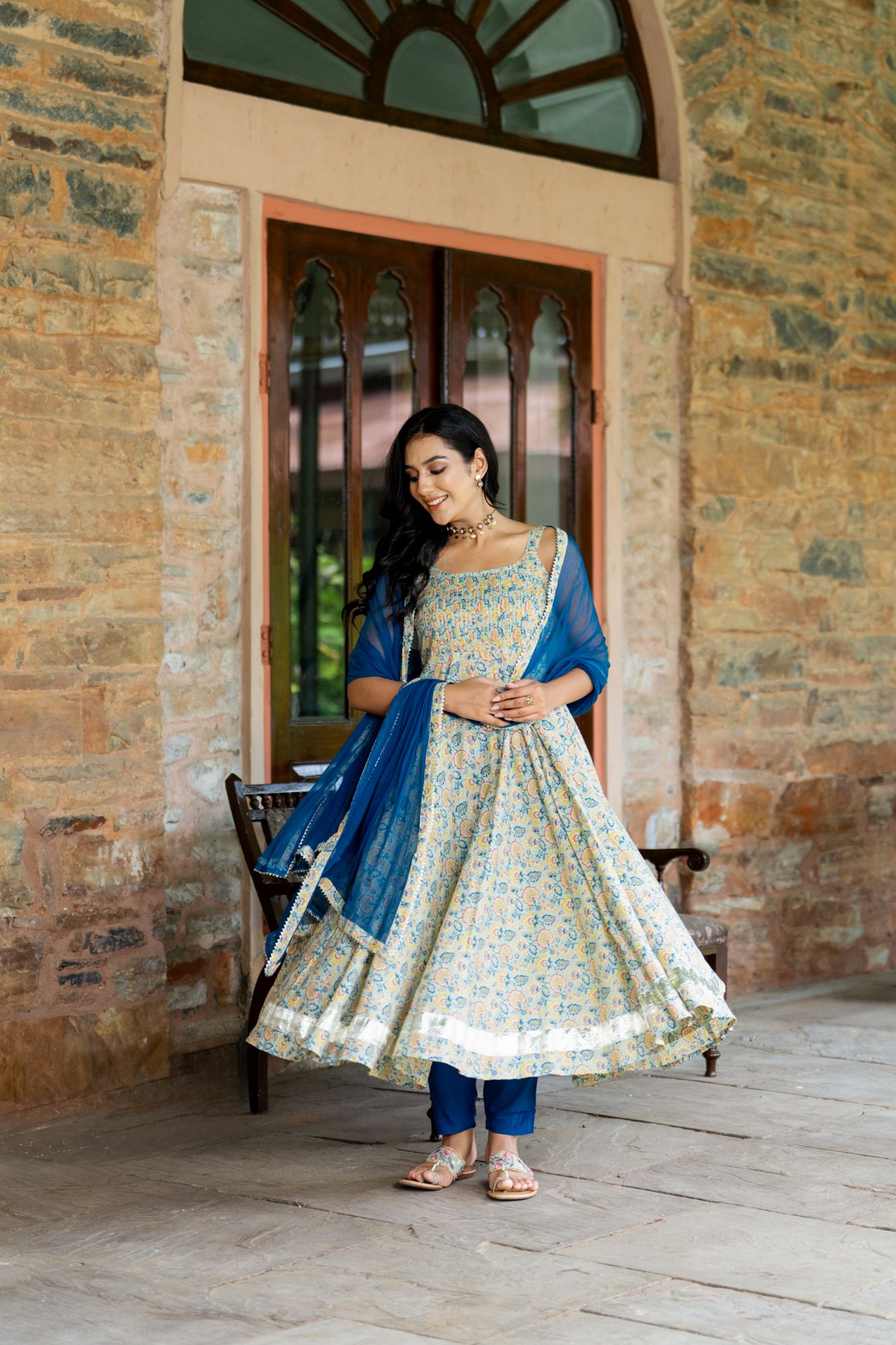 TEAL BLOOM ANARKALI SUIT SET