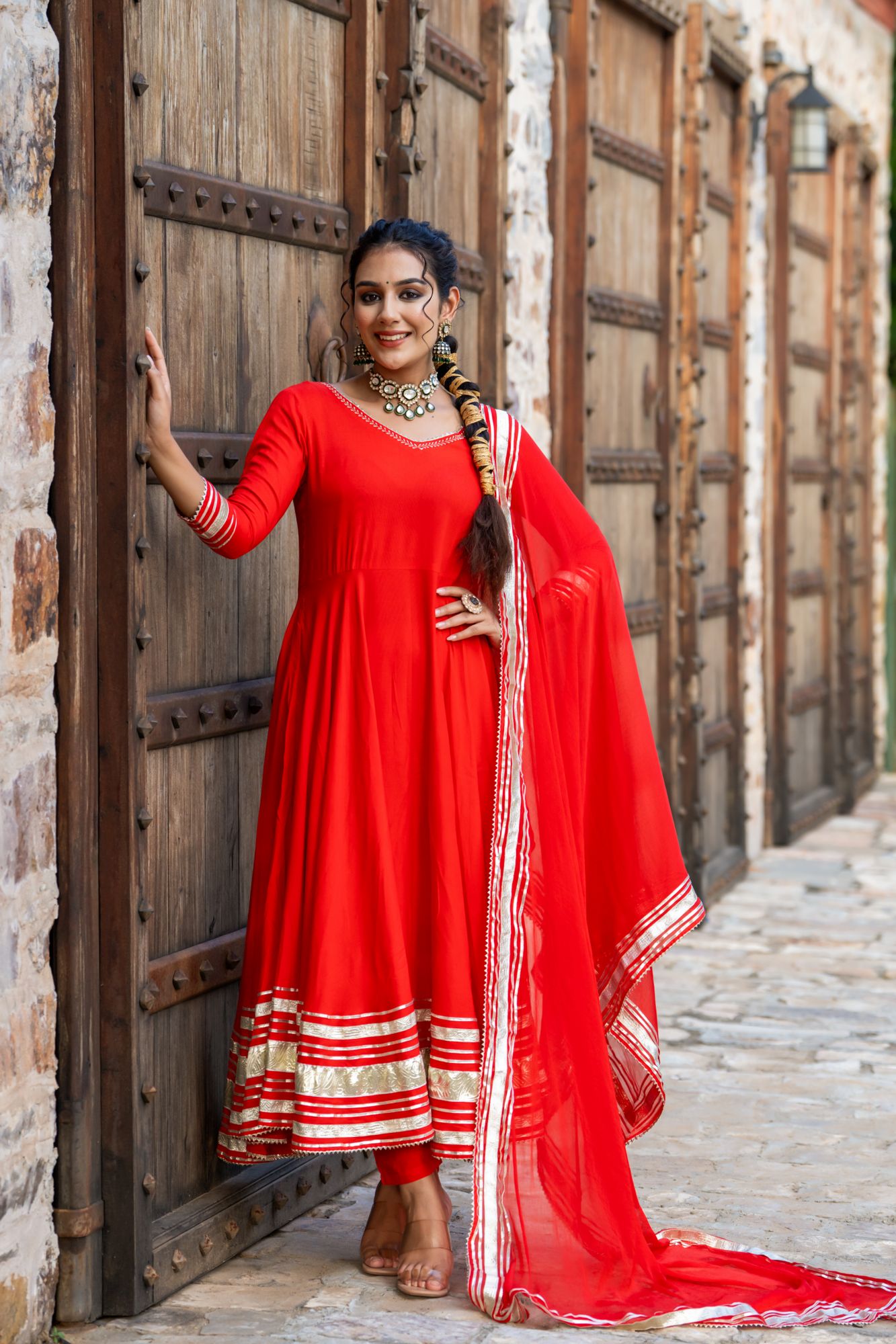SCARLET GOTA ANARKALI SET