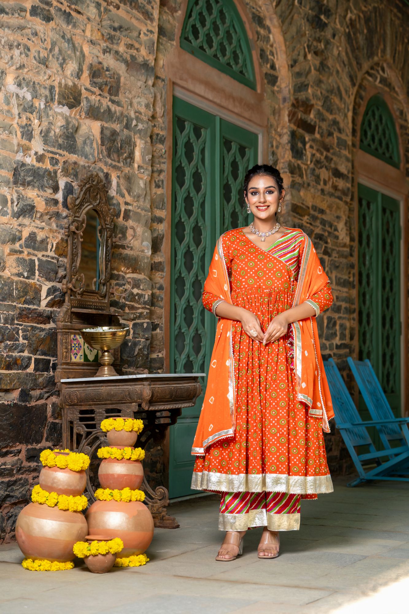 ORANGE RADIANCE BANDHANI ANARKALI SET