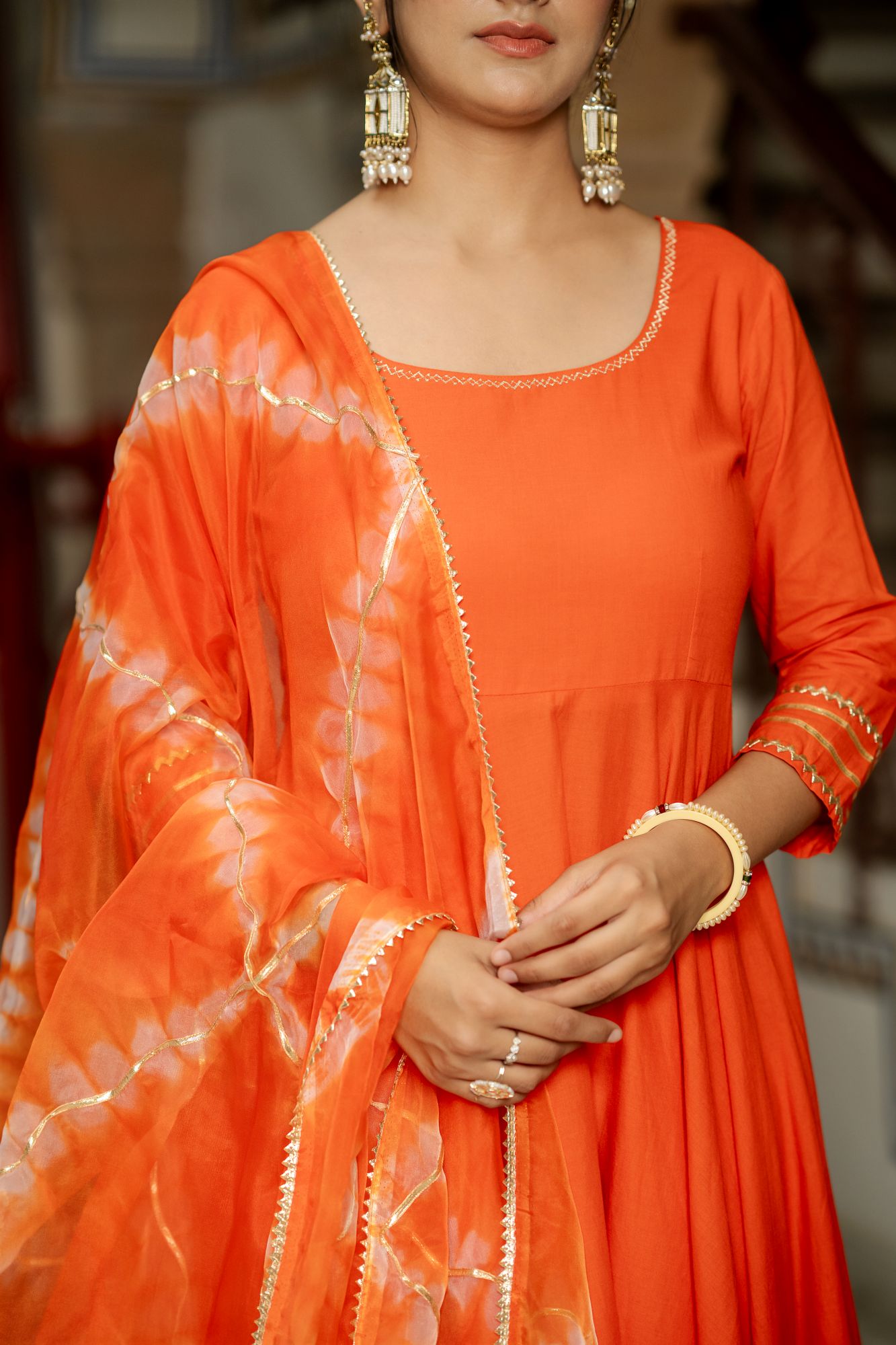ORANGE AURA GOTA SUIT SET