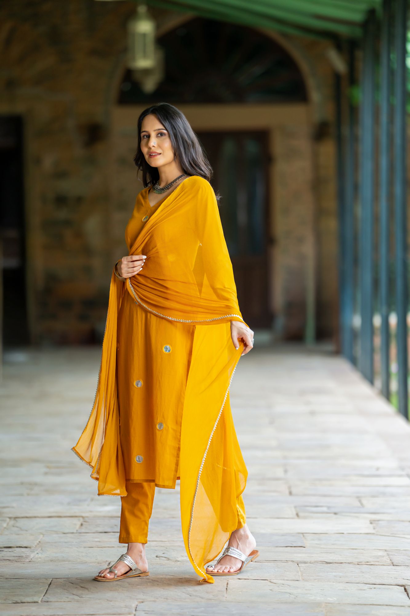 MUSTARD ARTISAN MIRROR KURTA SET