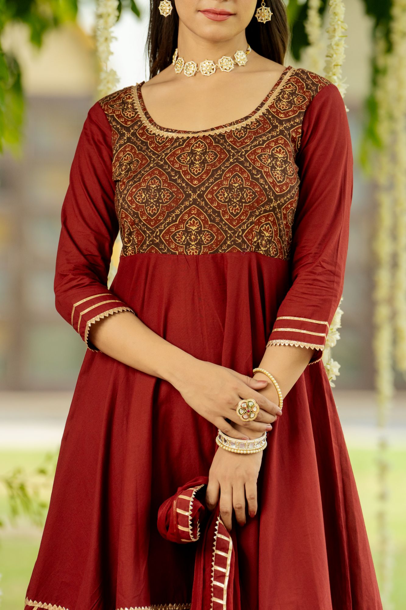 MAJESTIC MAROON HANDBLOCK SUIT SET