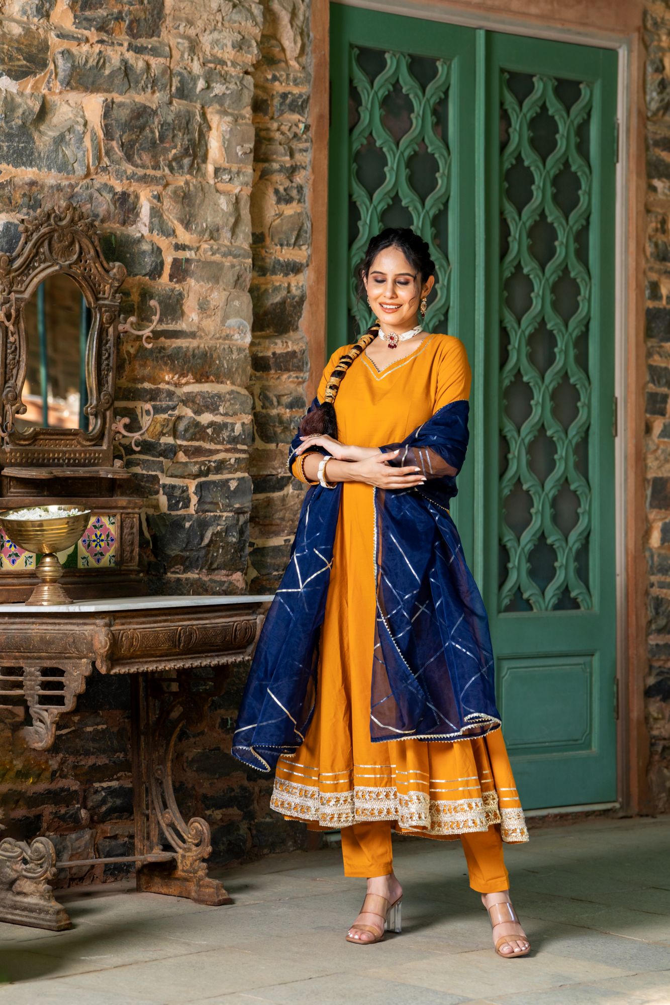 MUSTARD REGAL GOTA ANARKALI SET