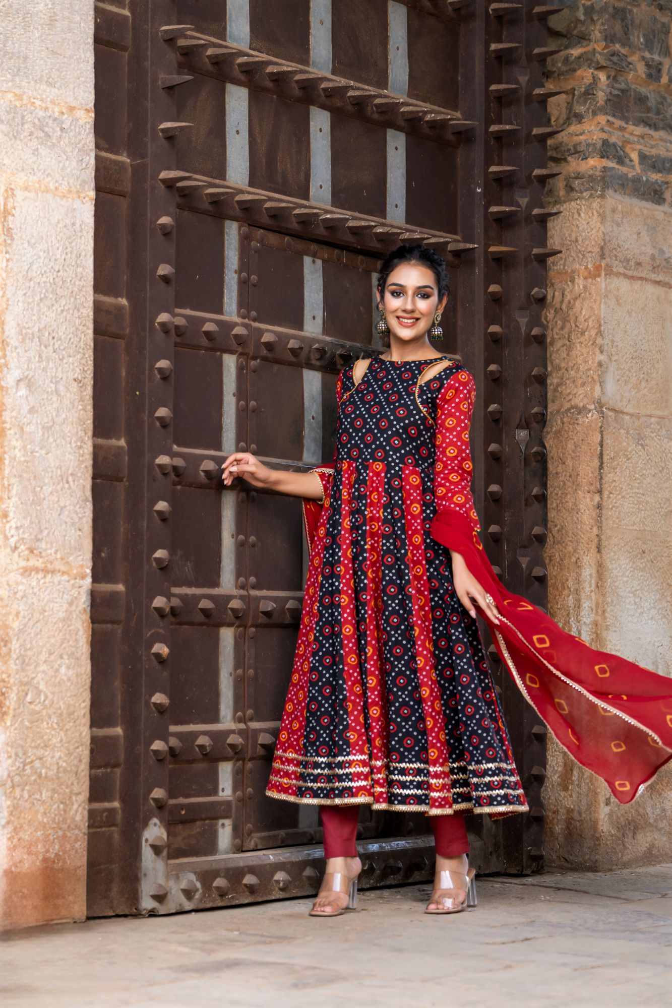 BLACK BANDHANI RADIANCE ANARKALI SET