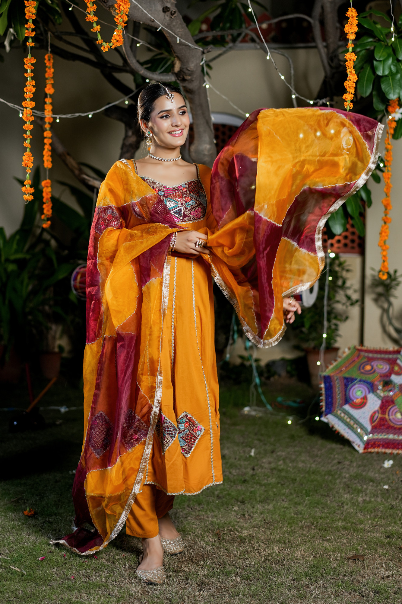 ANIRA MUSTARD PATCH ANARKALI SET