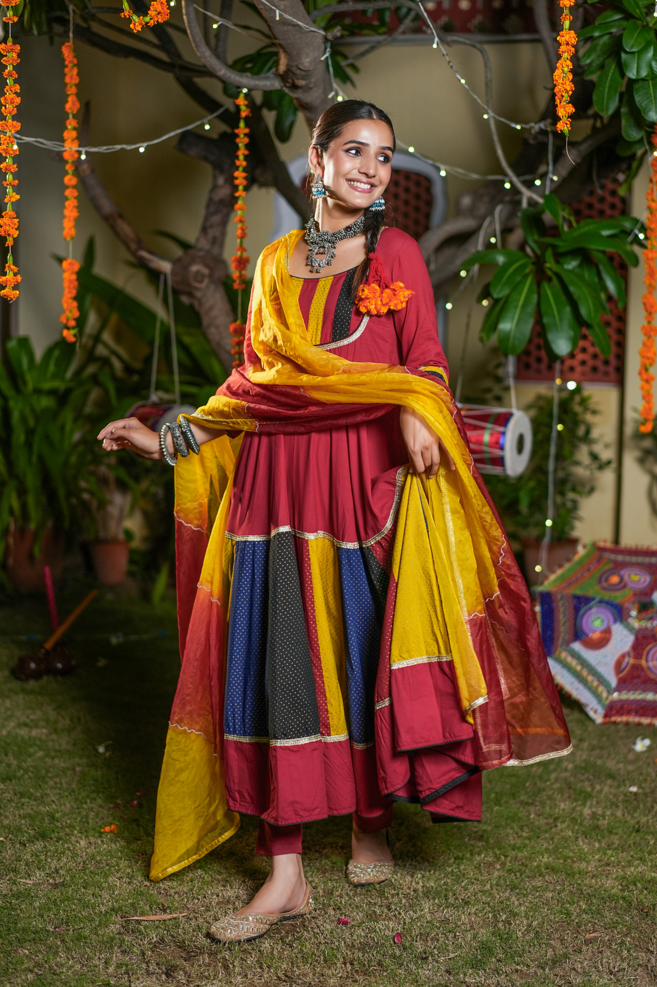 KANIRA MAROON PATCH ANARKALI SUIT