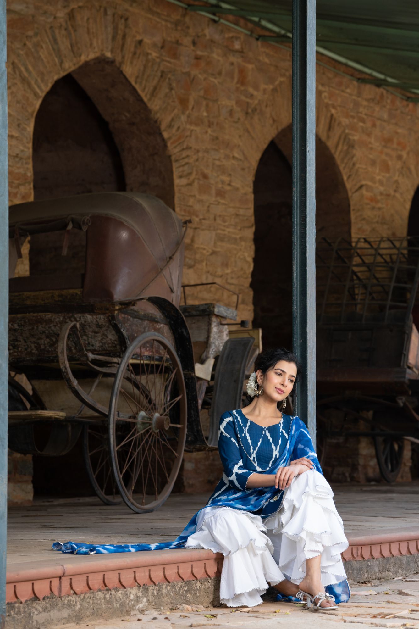 NAVY FUSION SHARARA SET