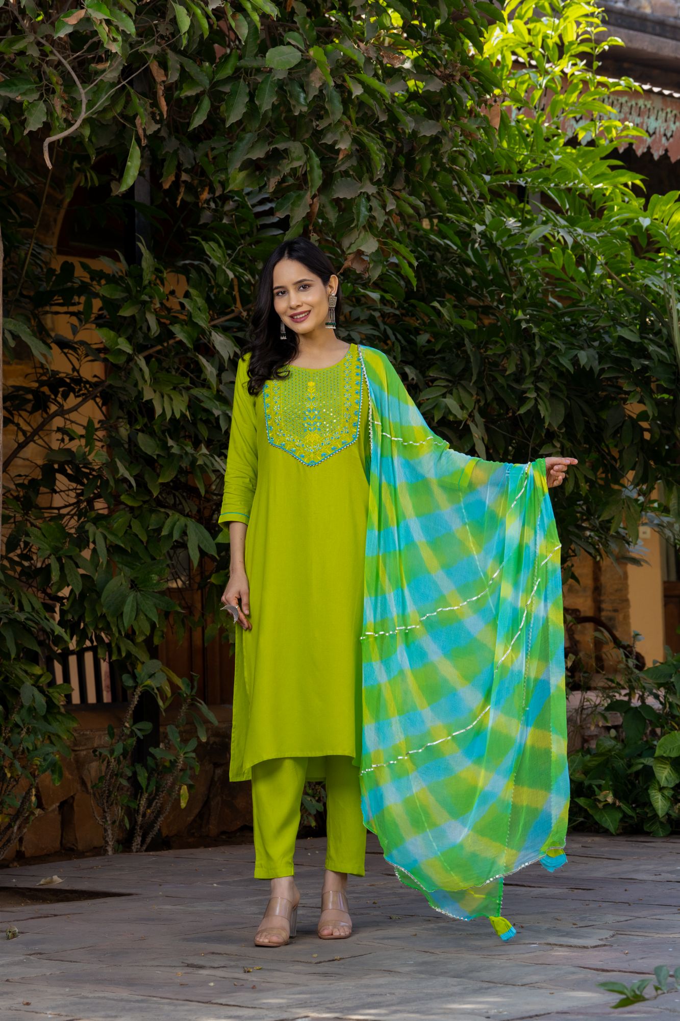 LIME EMBROIDERY CHARM KURTA SET