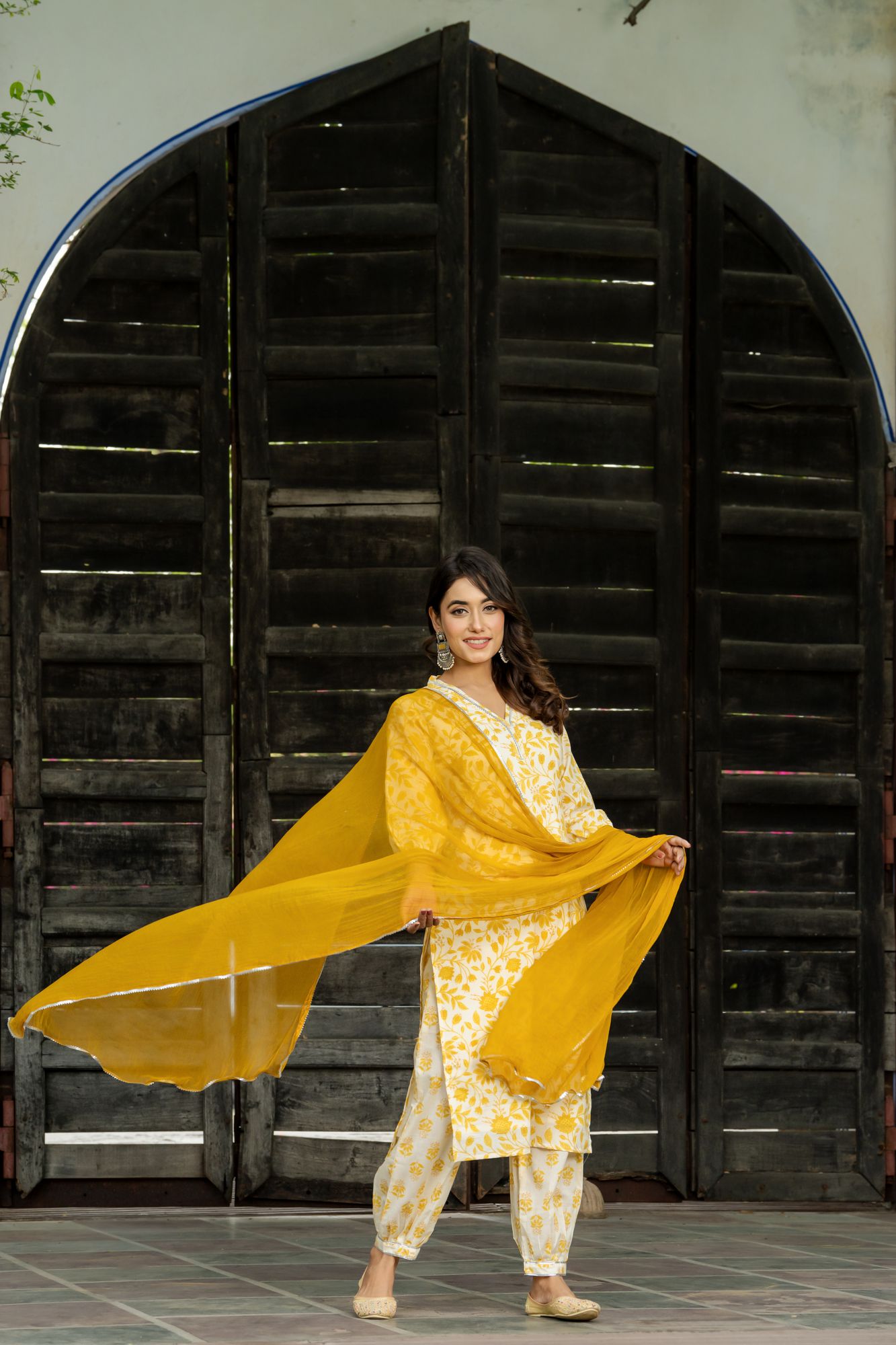 YELLOW CHIC FLORAL AFGHANI SET